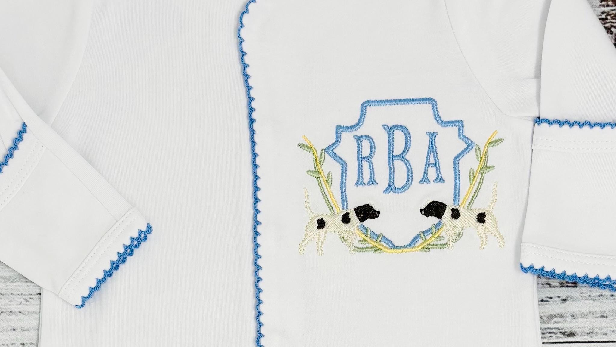 Bird Dog Crest with Leaves and Branches Fill and Satin Stitch Machine Embroidery Design