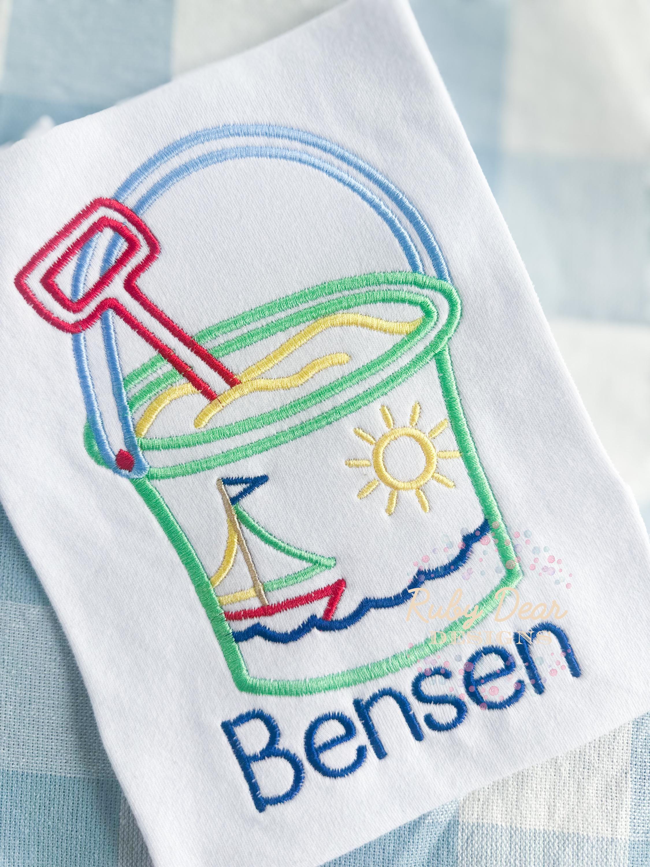 Beach Sand Bucket Boy Satin Outline Stitch Machine Embroidery Design