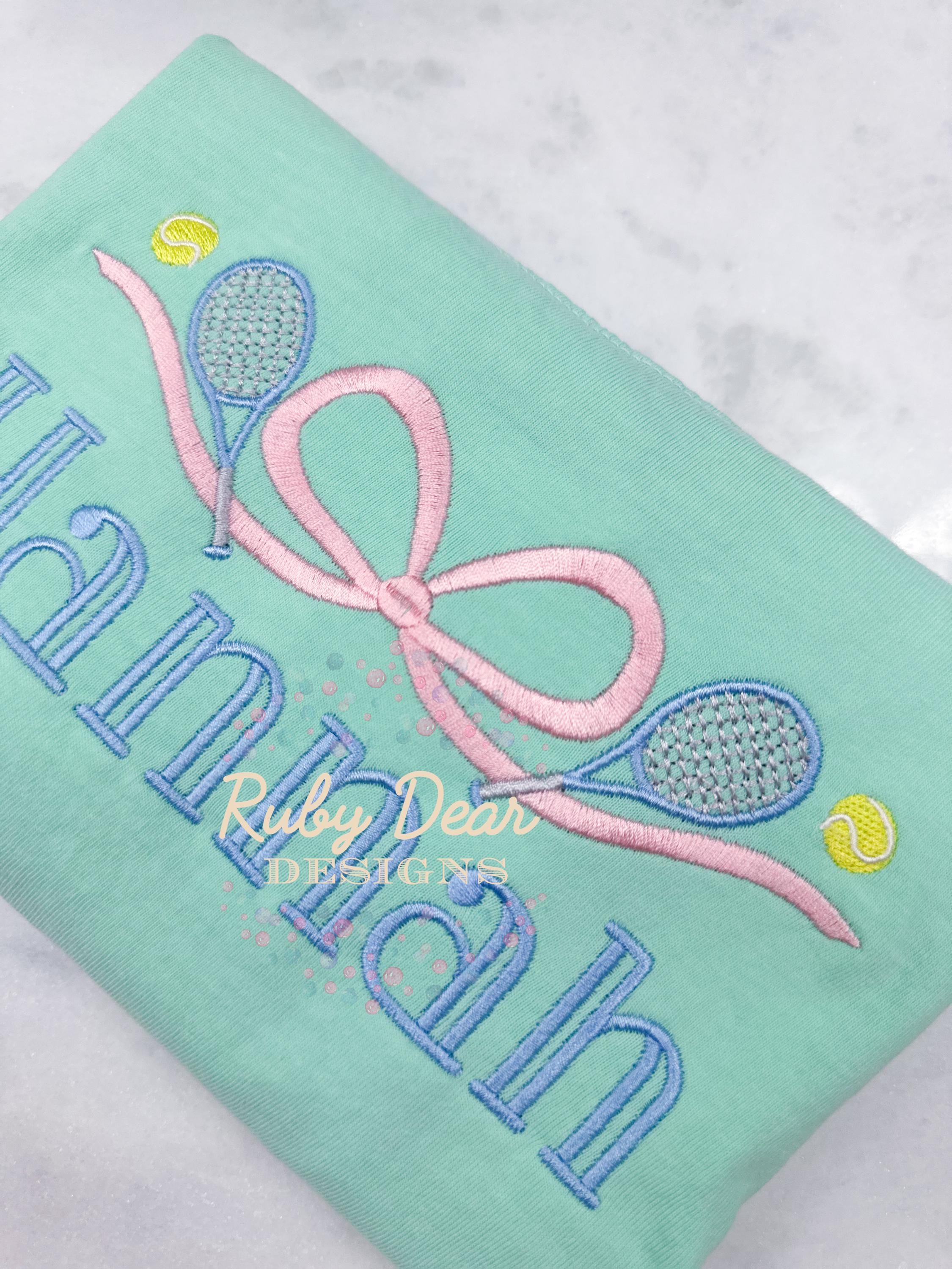 Tennis Bow with Rackets and Ball Satin Fill and Bean Stitch Machine Embroidery Design