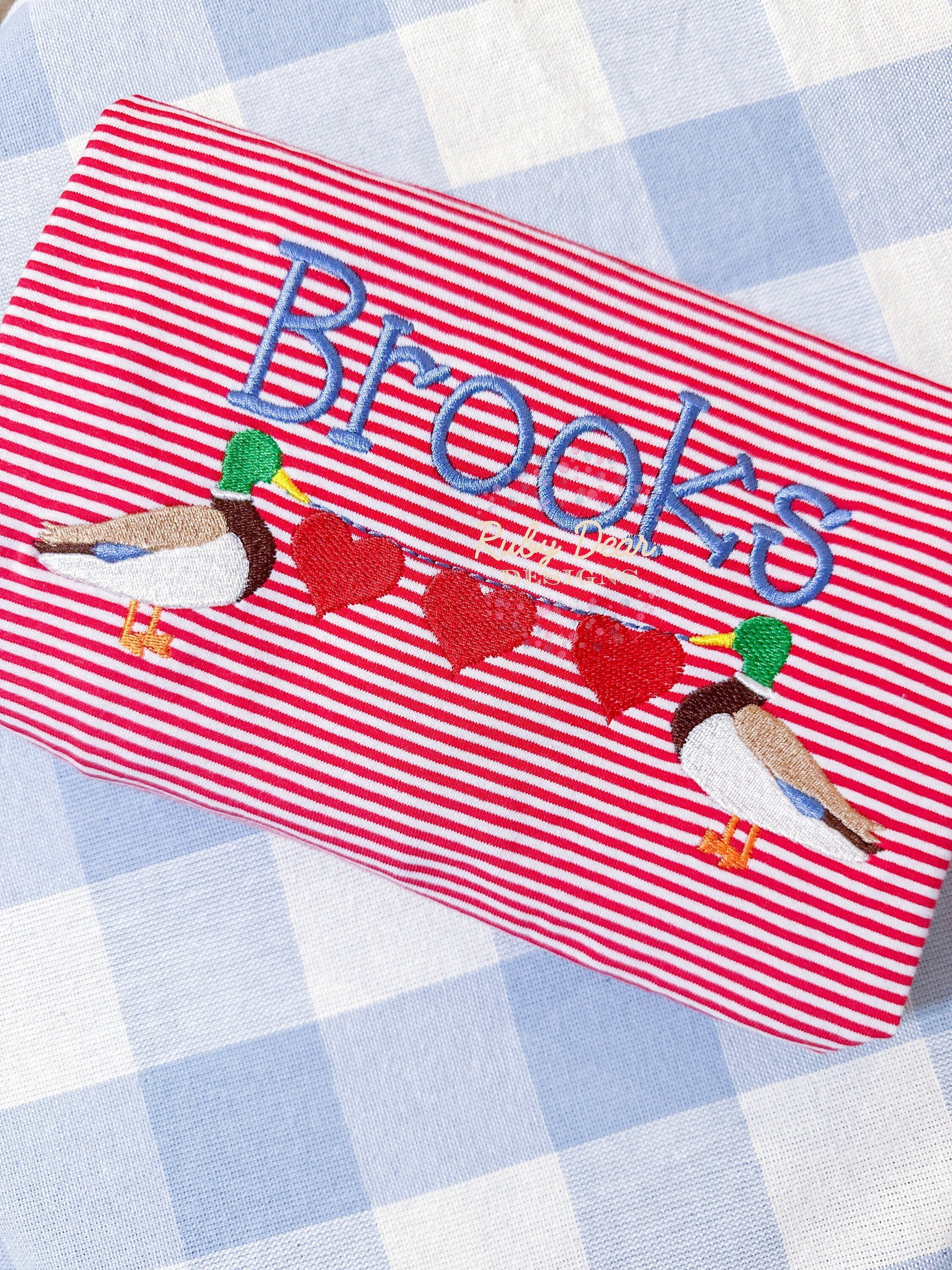 Valentine Mallard Duck with Hearts Fill Stitch Machine Embroidery Design