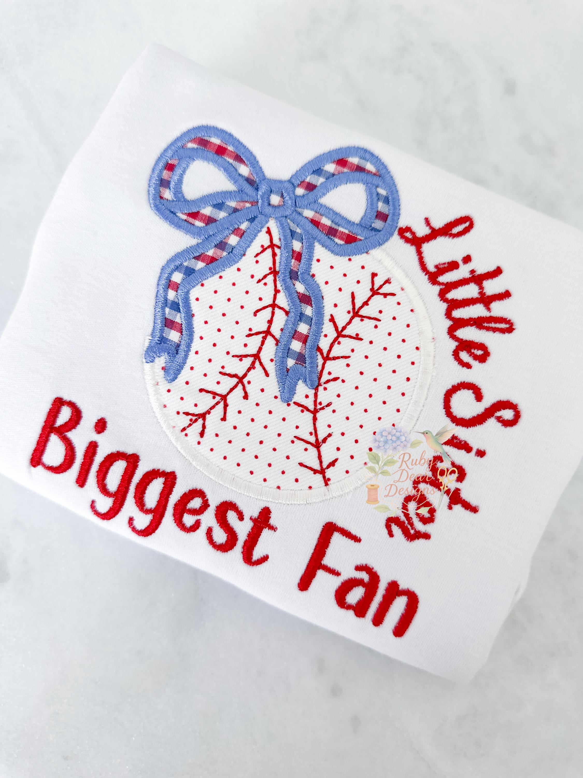 Baseball with Bow Satin Appliqué Machine Embroidery Design