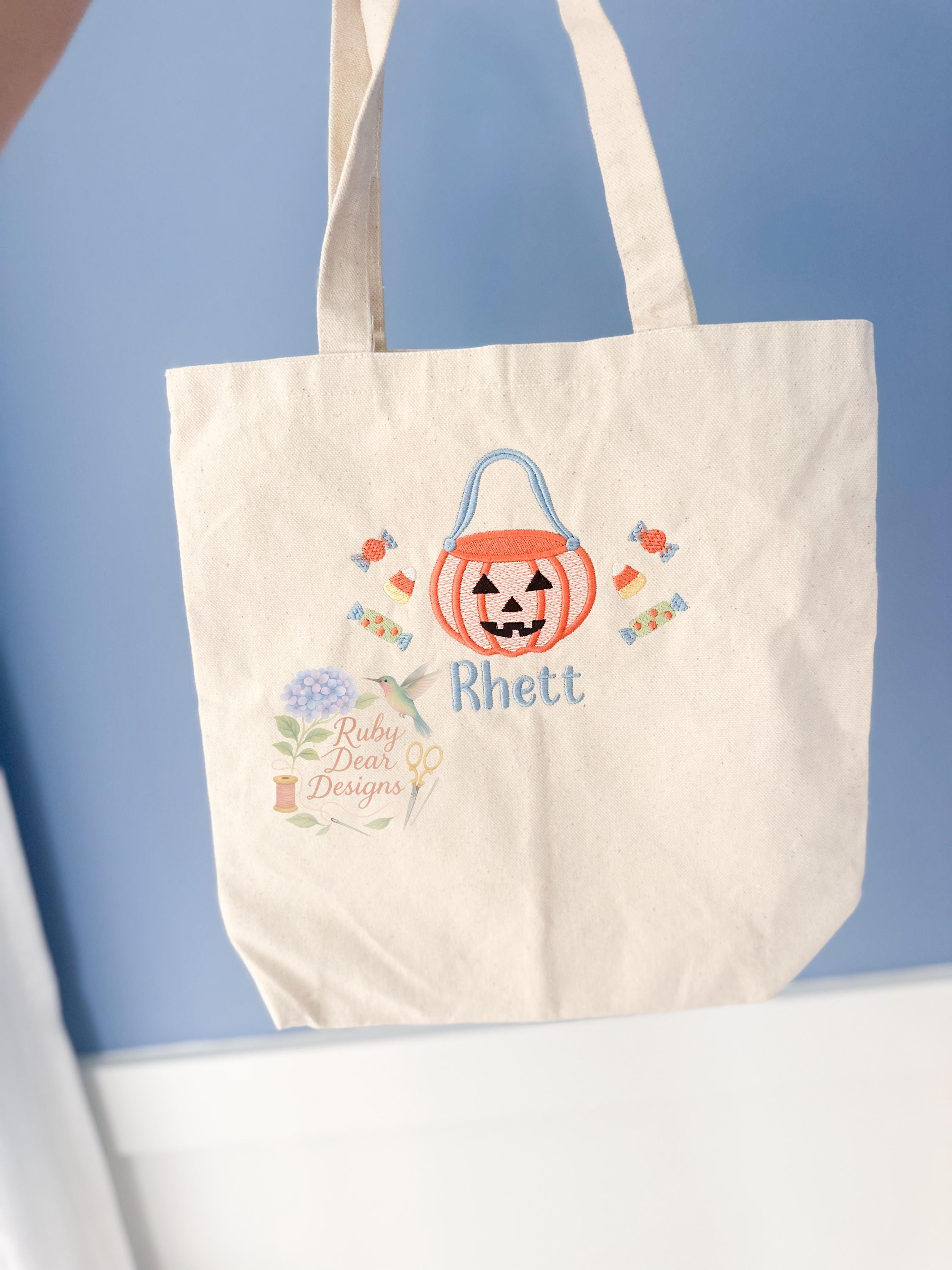 Jack O Lantern Ribbon Handle Boy Sketch with Satin Stitch Machine Embroidery Design