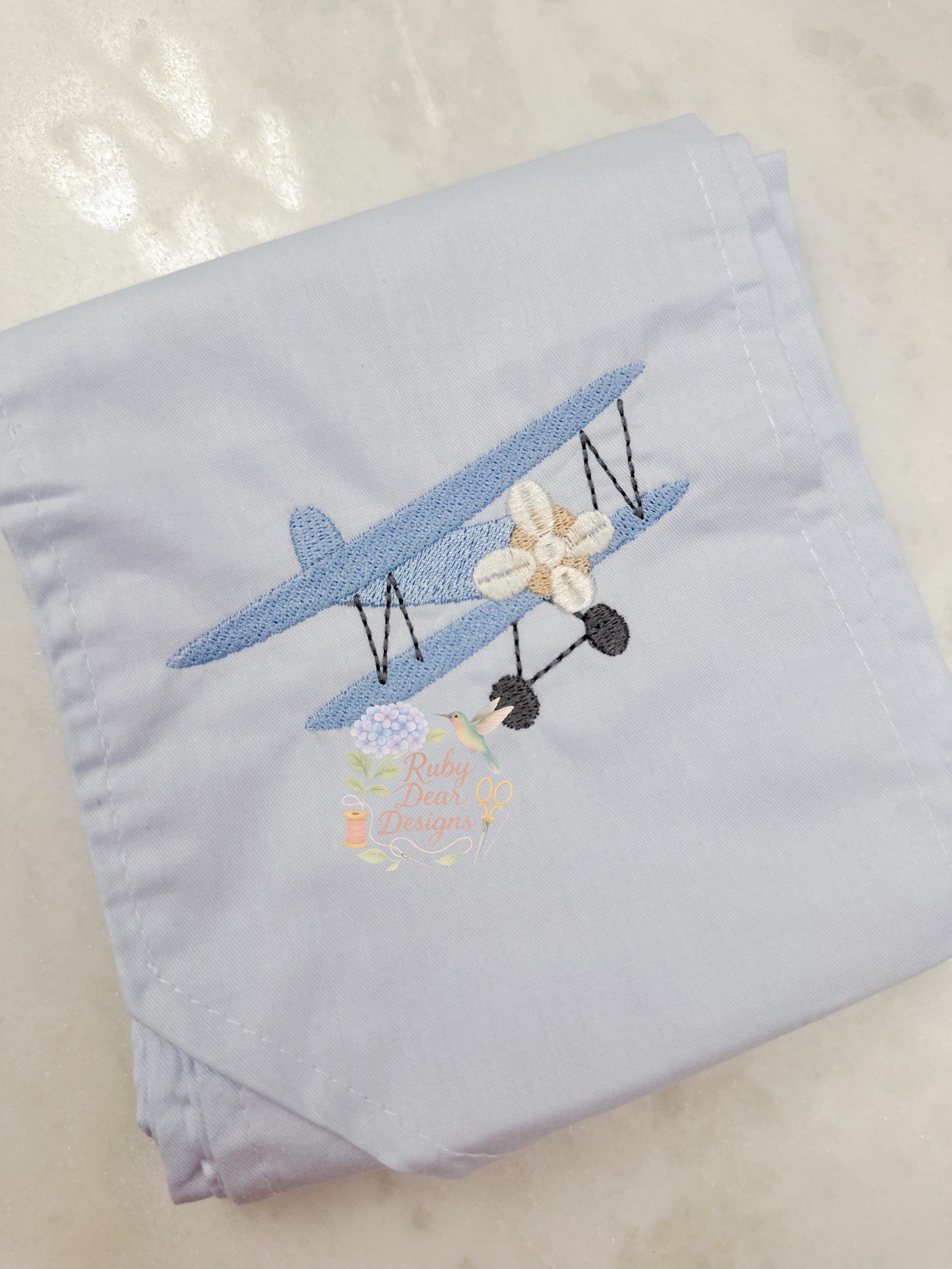 Airplane Vintage Style Mini Fill and Satin Stitch Machine Embroidery Design