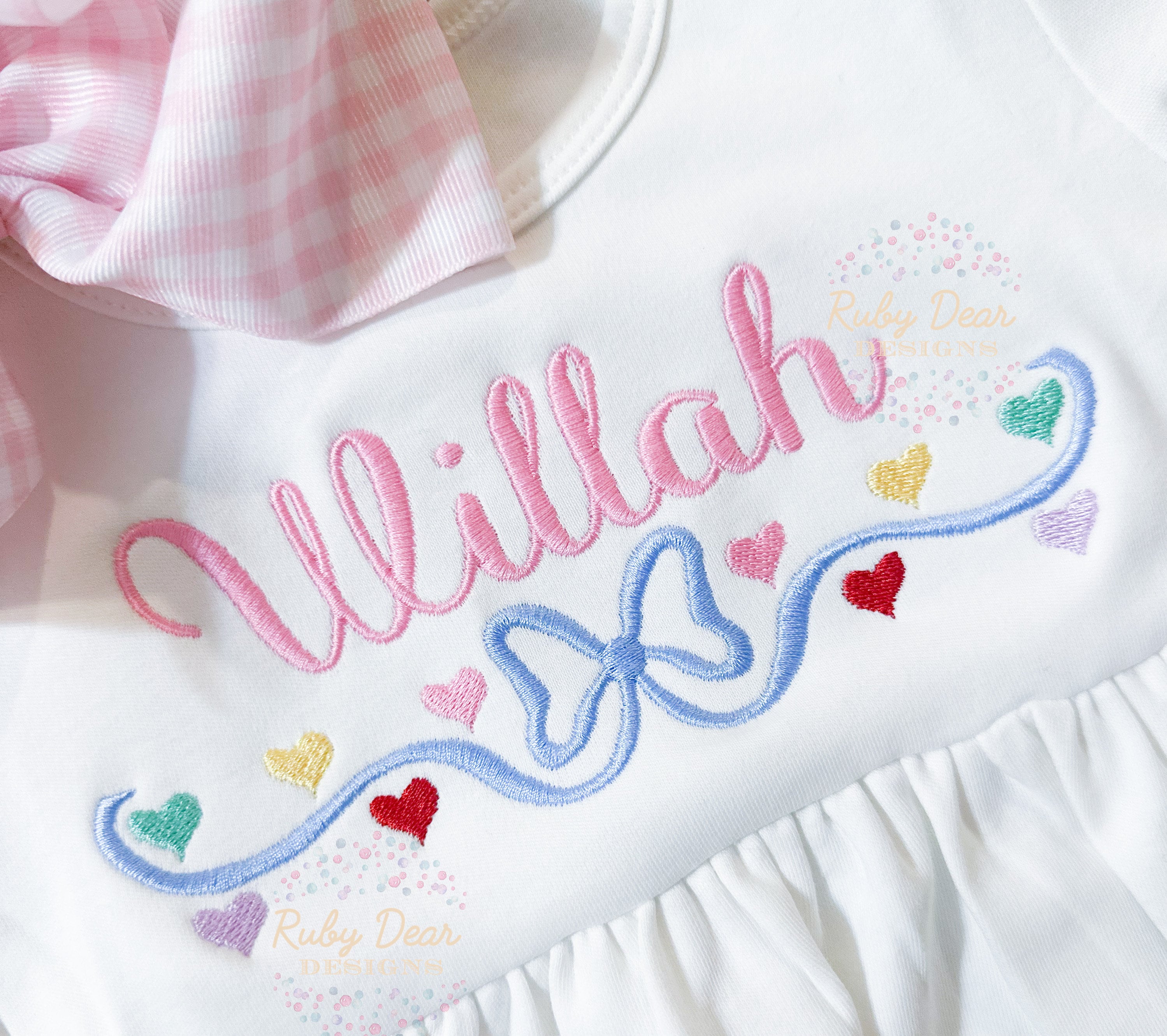 Mini Heart Satin Bow Frame Machine Embroidery Design