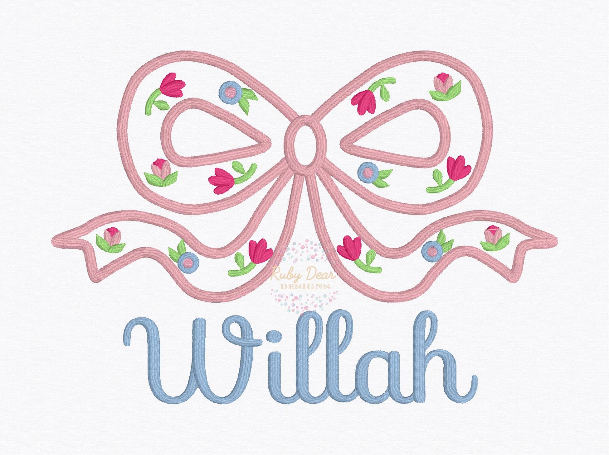 Bow Silhouette with Florals Satin Stitch Machine Embroidery Design