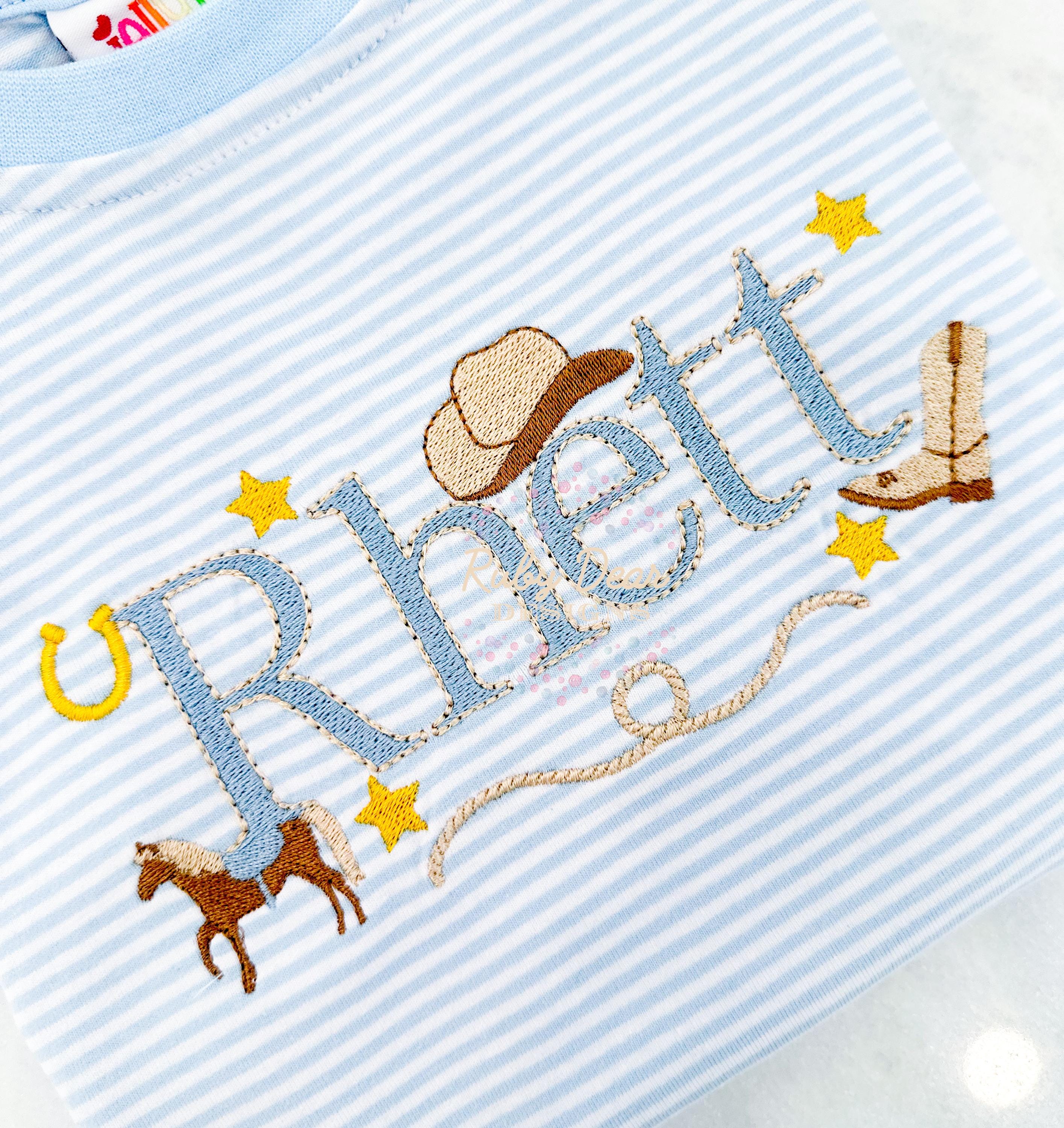 Build Your Own Cowboy Mini Set of 6 Satin Fill and Bean Stitch Machine Embroidery Design *Font is NOT included!*