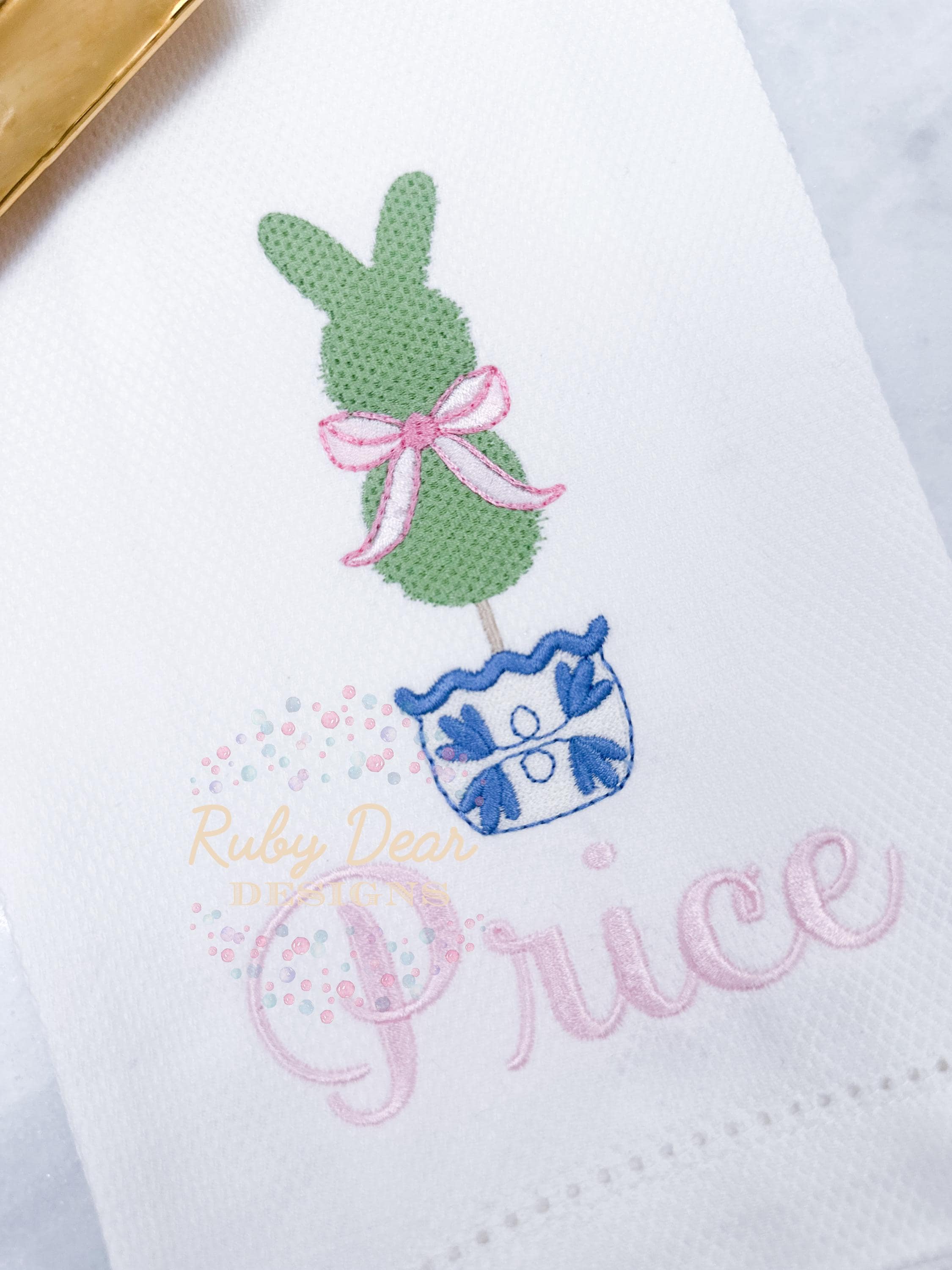 Bunny Easter Spring Chinoiserie Topiary Machine Embroidery Design