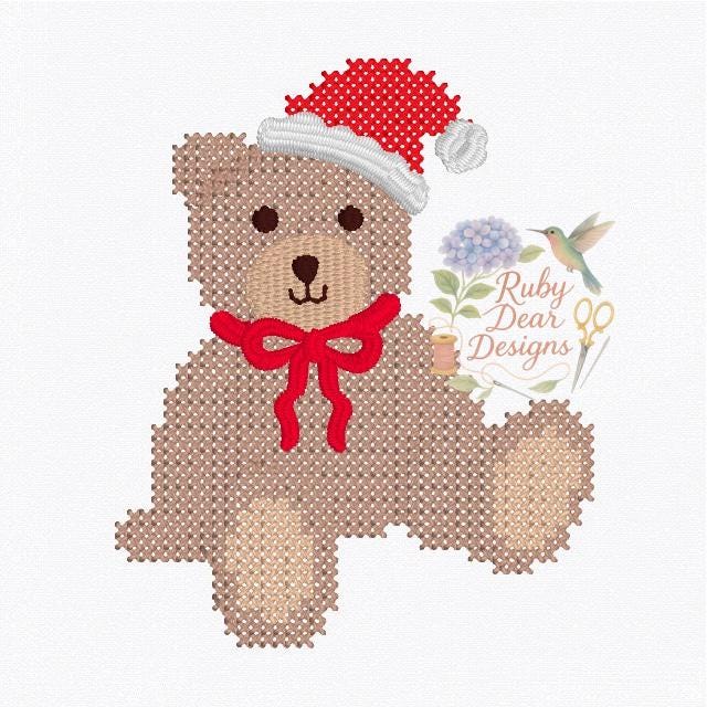 Teddy Bear Santa Mini Cross Stitch Machine Embroidery Design