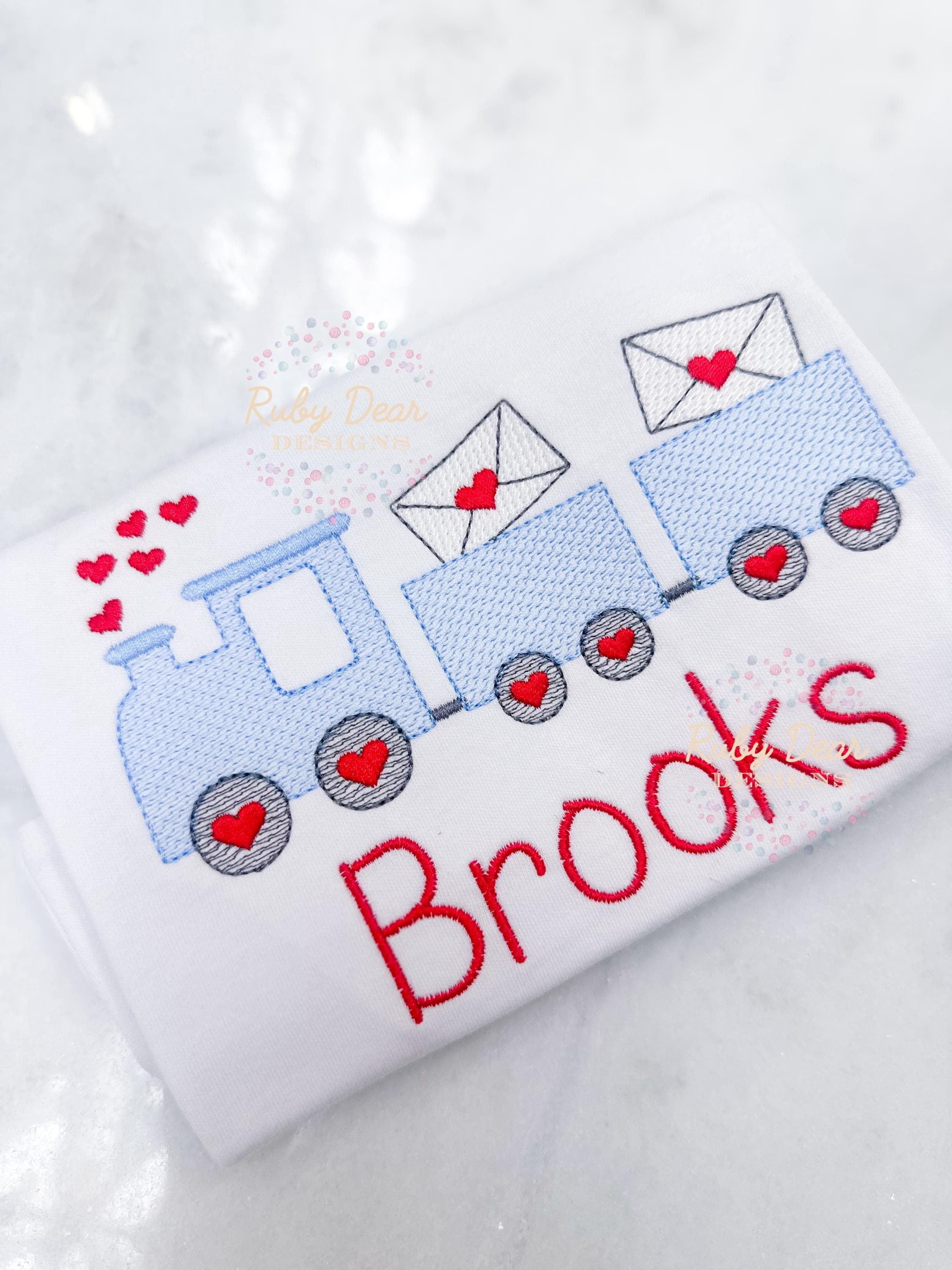 Valentine Train Sketch Stitch Machine Embroidery Design