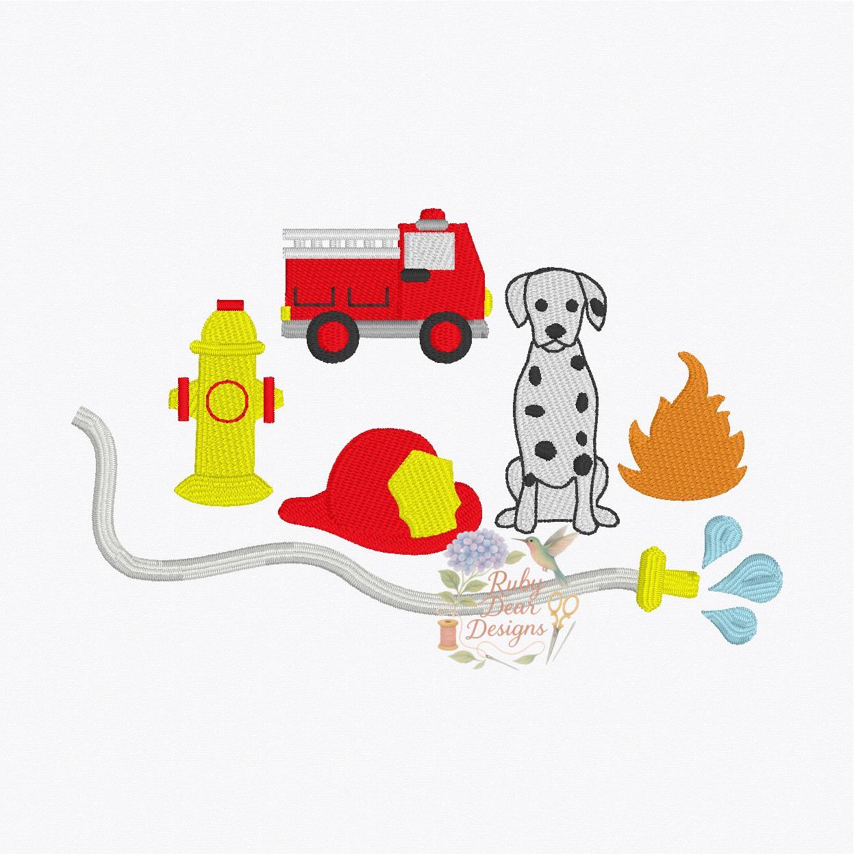 Build Your Own Fire Department Set of 6 Satin Fill and Bean Stitch Machine Embroidery Design *Font is NOT included!*