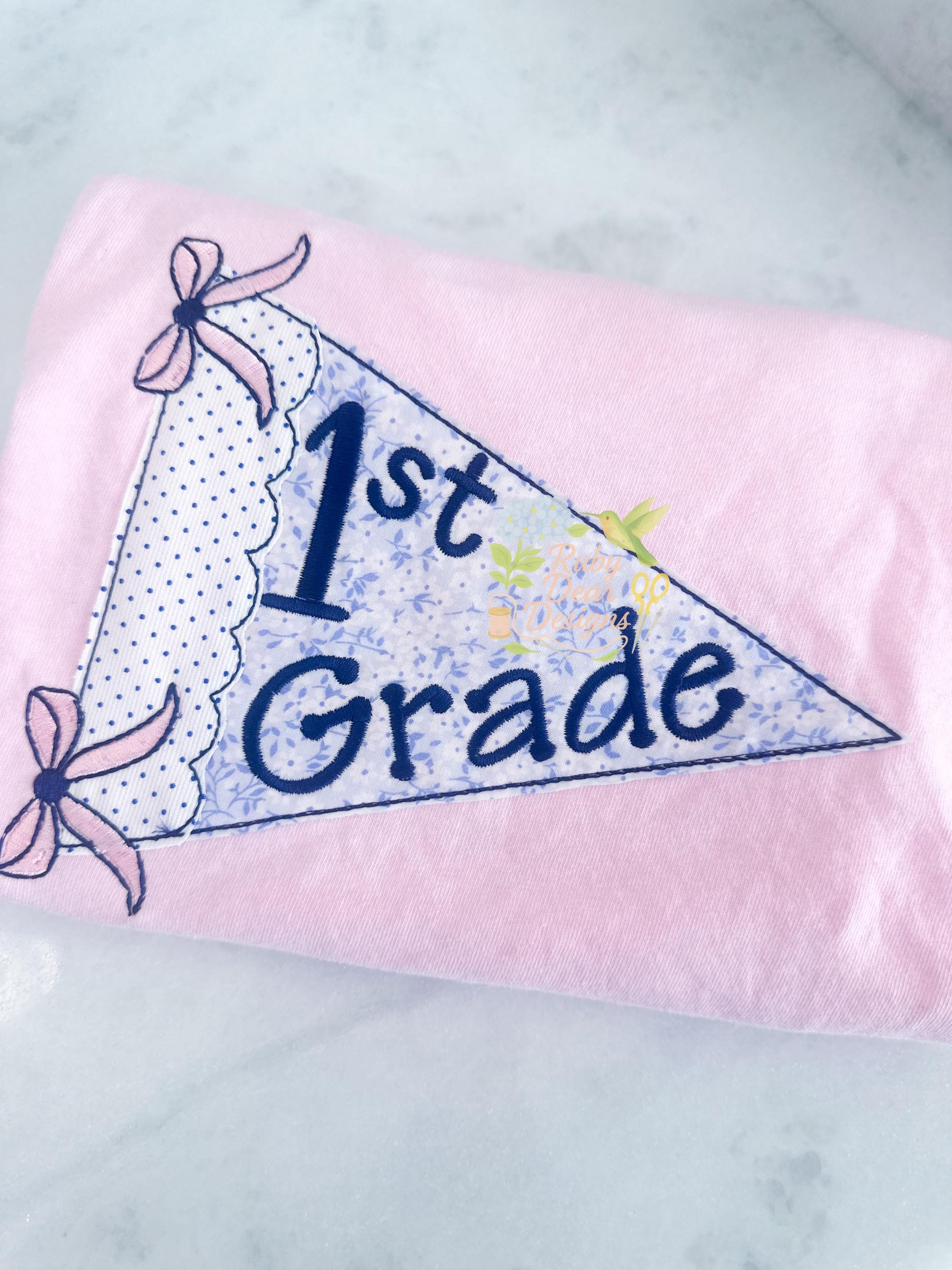 Scallop Pendant with Bows Back To School Bean Stitch Appliqué Machine Embroidery Design