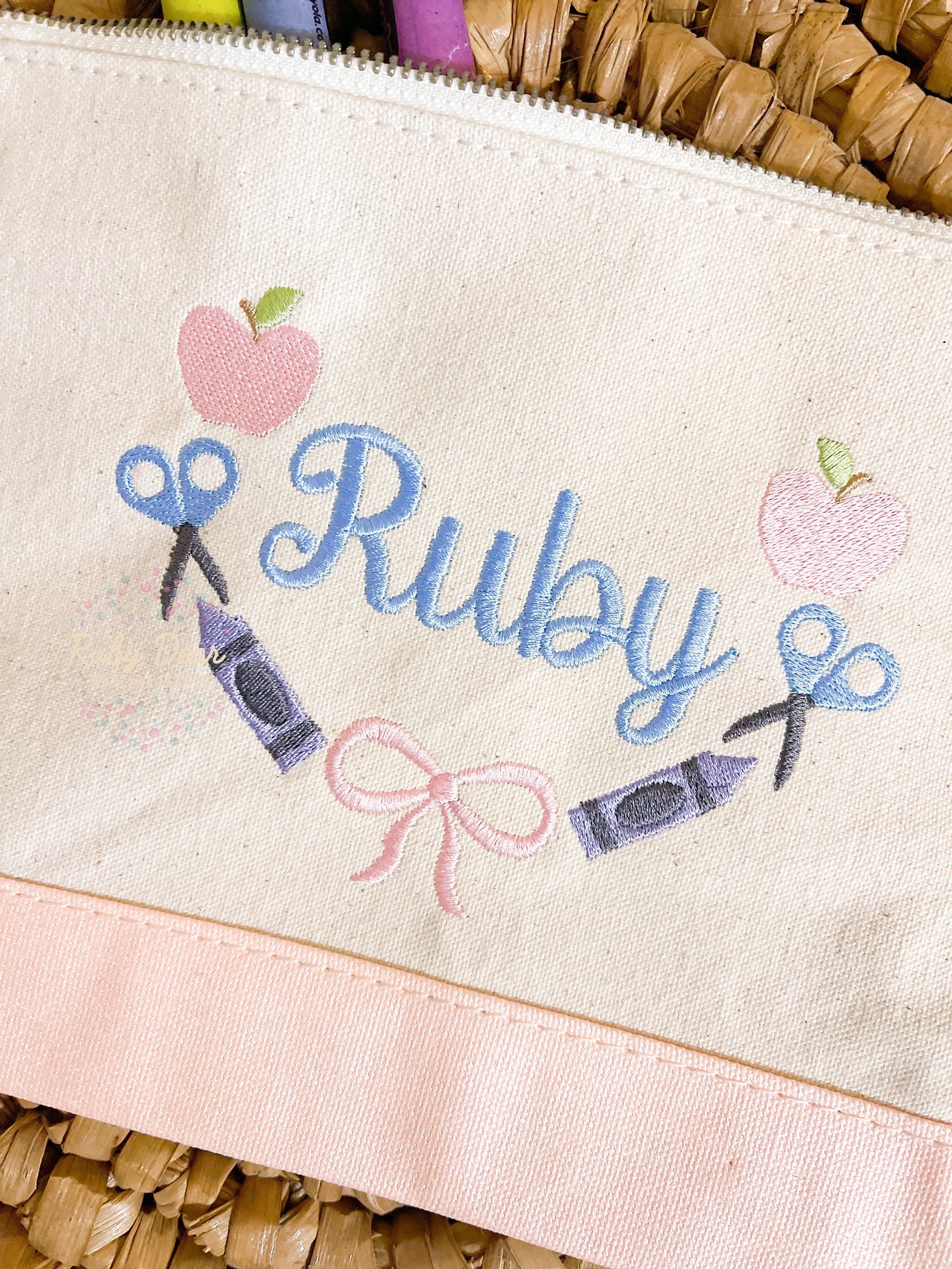 School Supplies Bow Frame Machine Embroidery Design