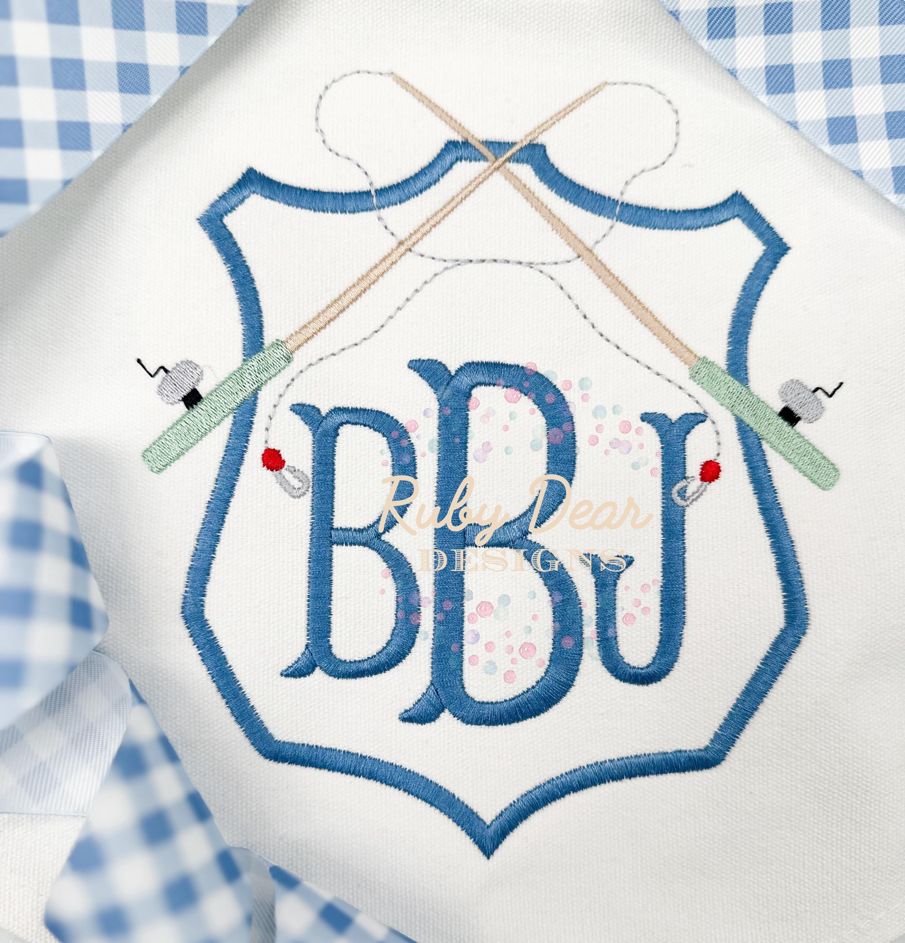 Fishing Pole Crest Satin and Fill Stitch Machine Embroidery Design