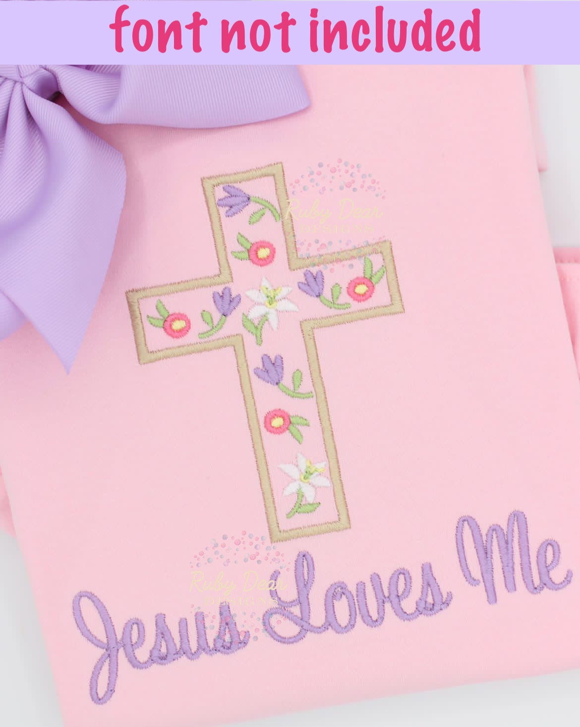 Easter Floral Cross Satin Stitch Machine Embroidery Design