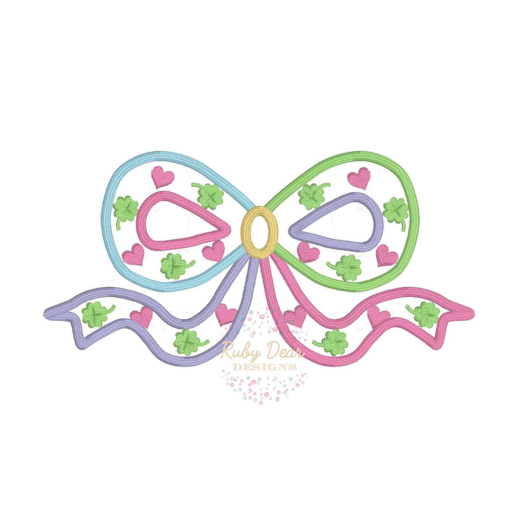 St Patrick's Rainbow Bow Satin Outline Machine Embroidery Design
