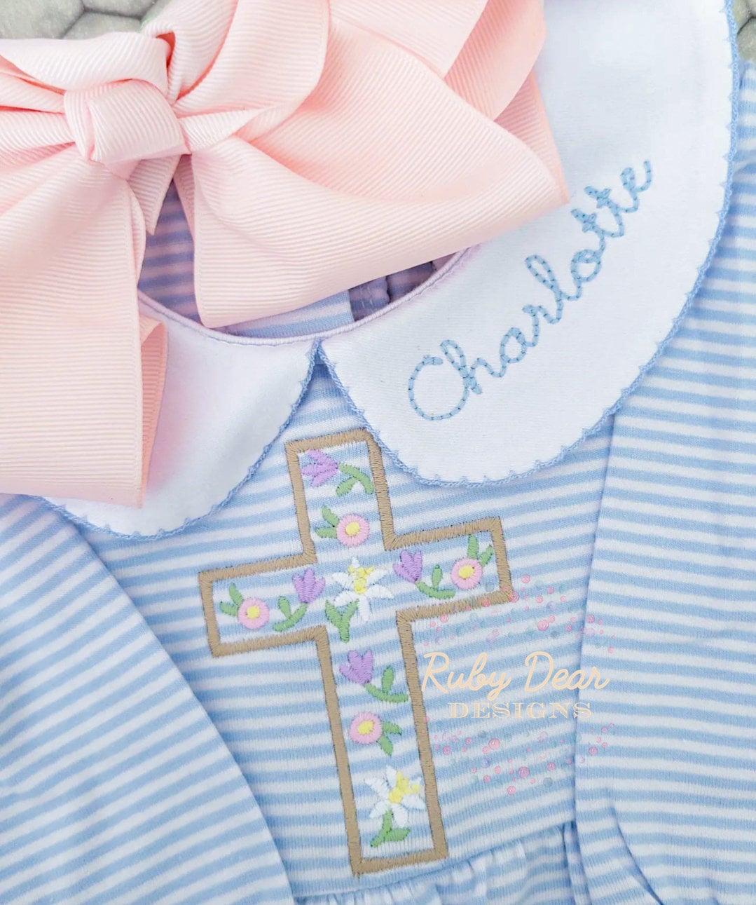 Easter Floral Cross Satin Stitch Machine Embroidery Design