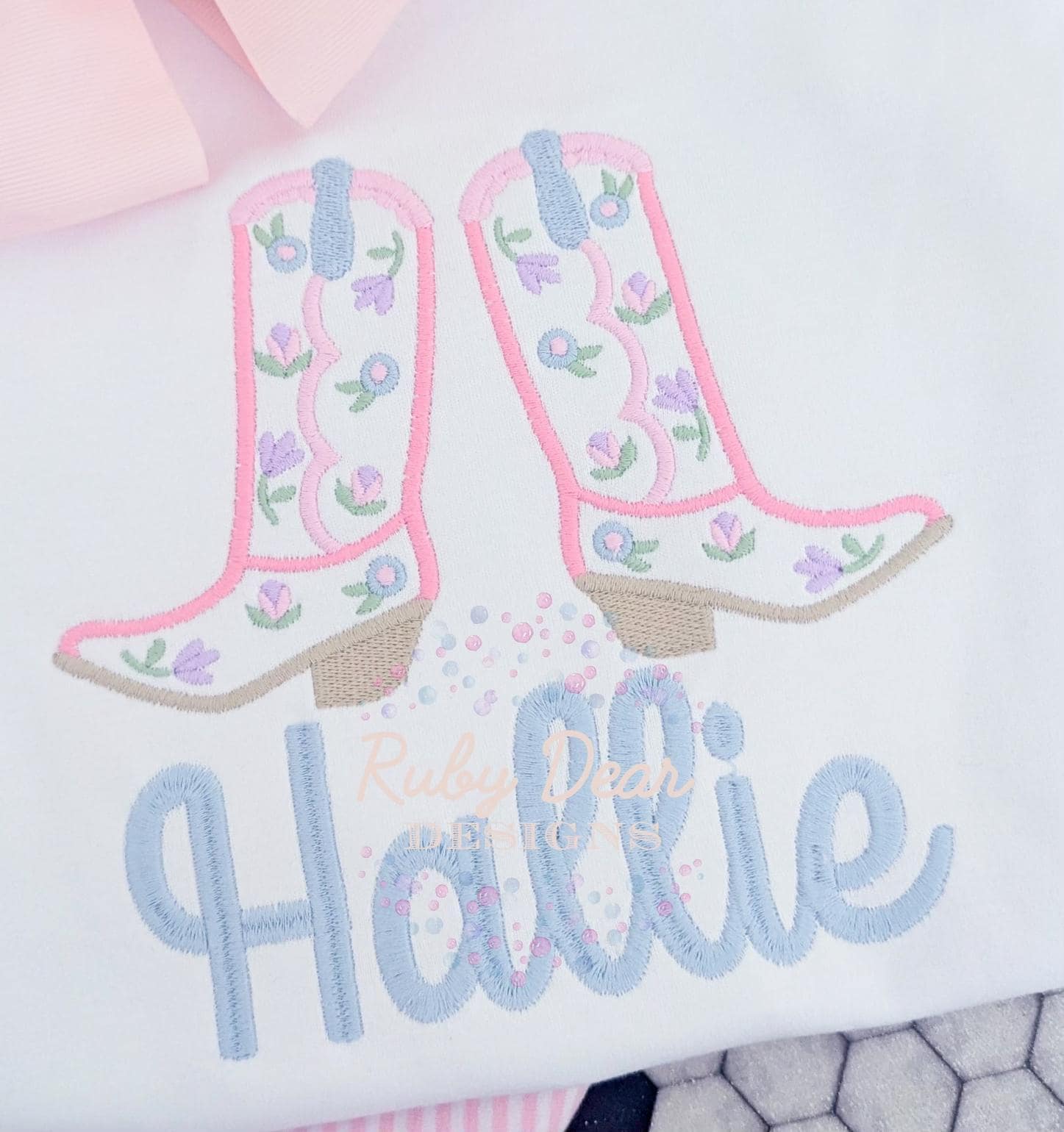 Cowgirl Single Boot Florals Fill and Satin Stitch Machine Embroidery Design