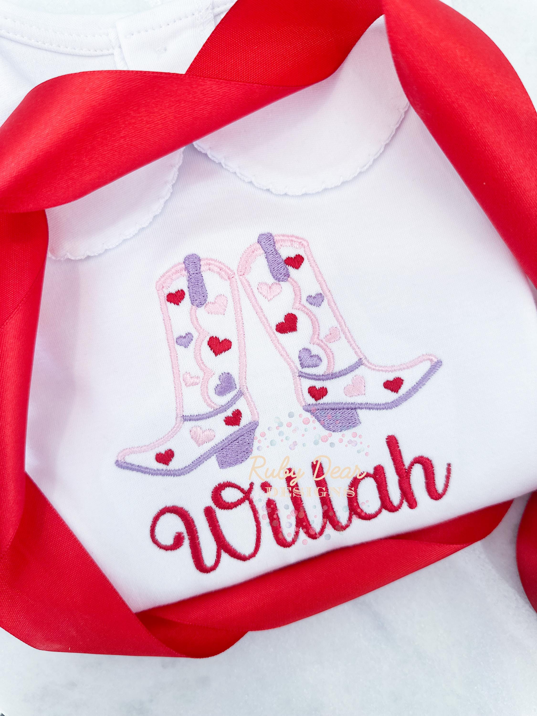 Valentine's Heart Cowgirl Boot Satin Outline Stitch Machine Embroidery Design