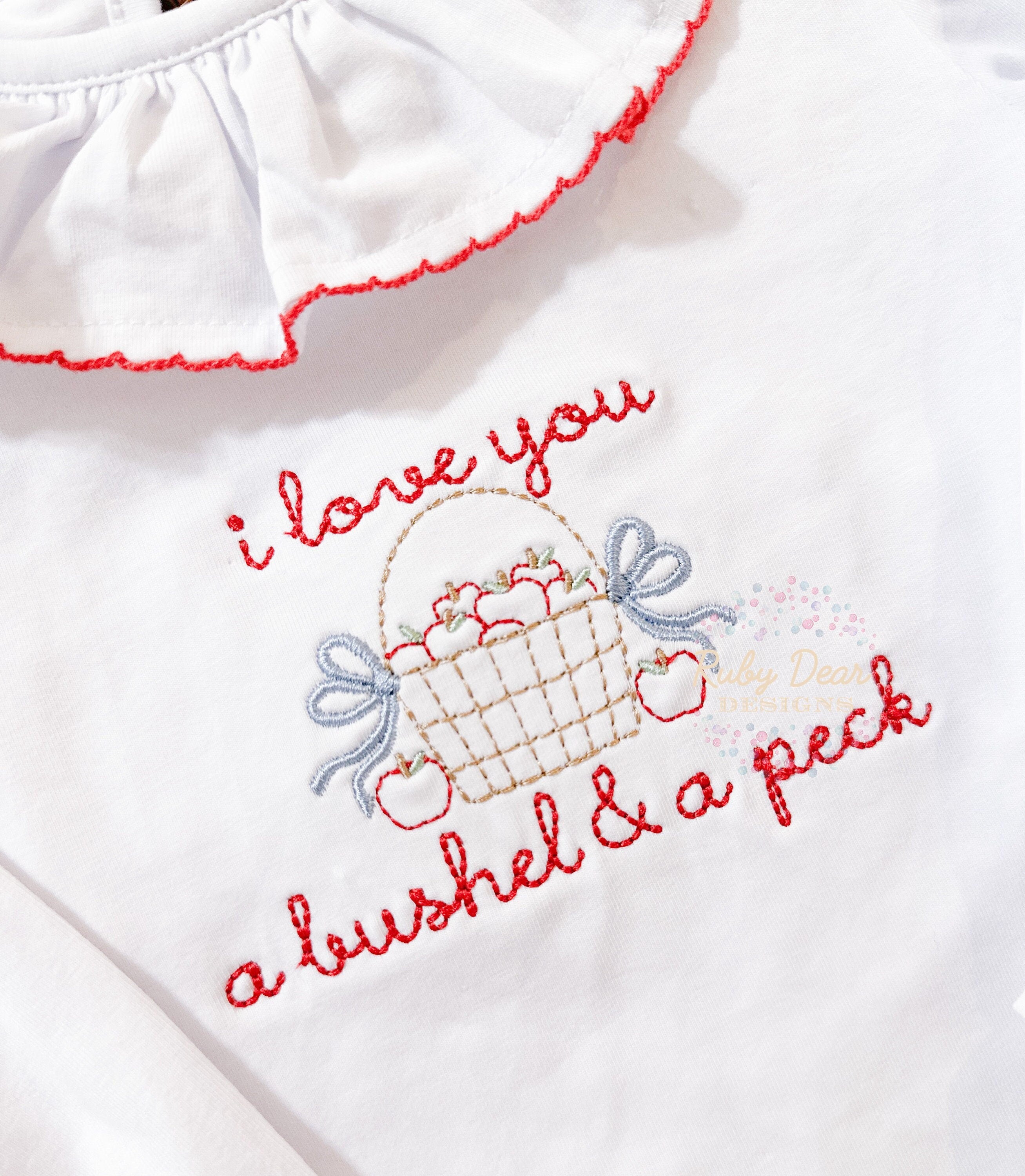 Apple Basket with Bows Bushel Bean Satin and Sashiko Stitch Machine Embroidery Design