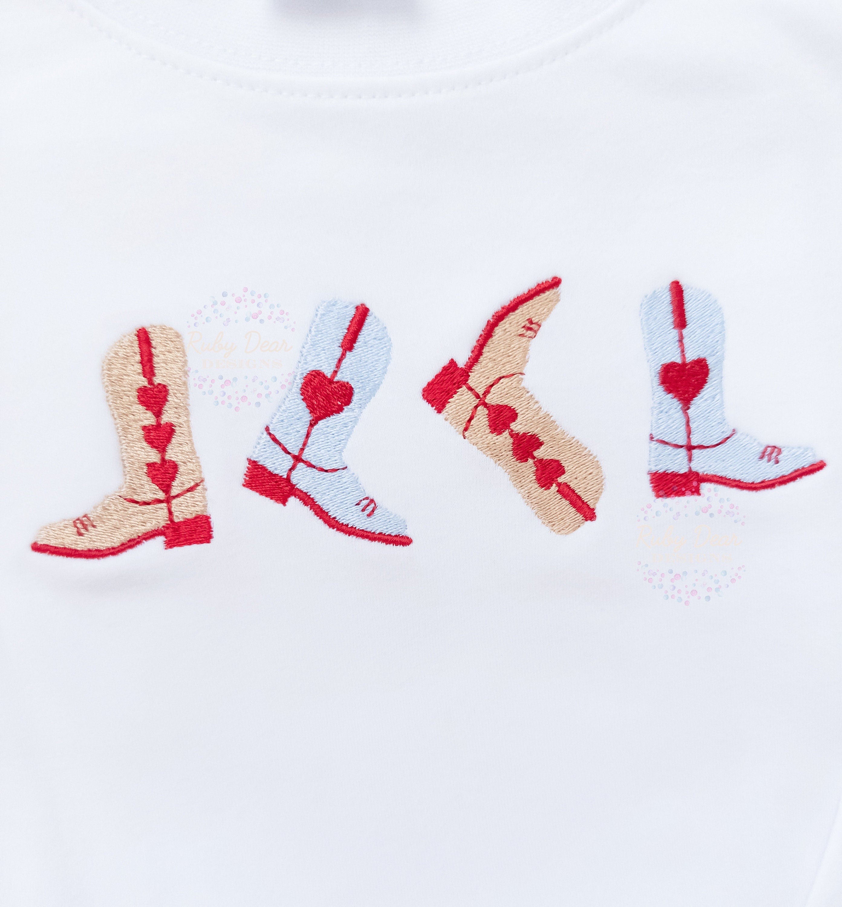 Valentine Cowboy Boot Row Fill and Satin Stitch Machine Embroidery Design