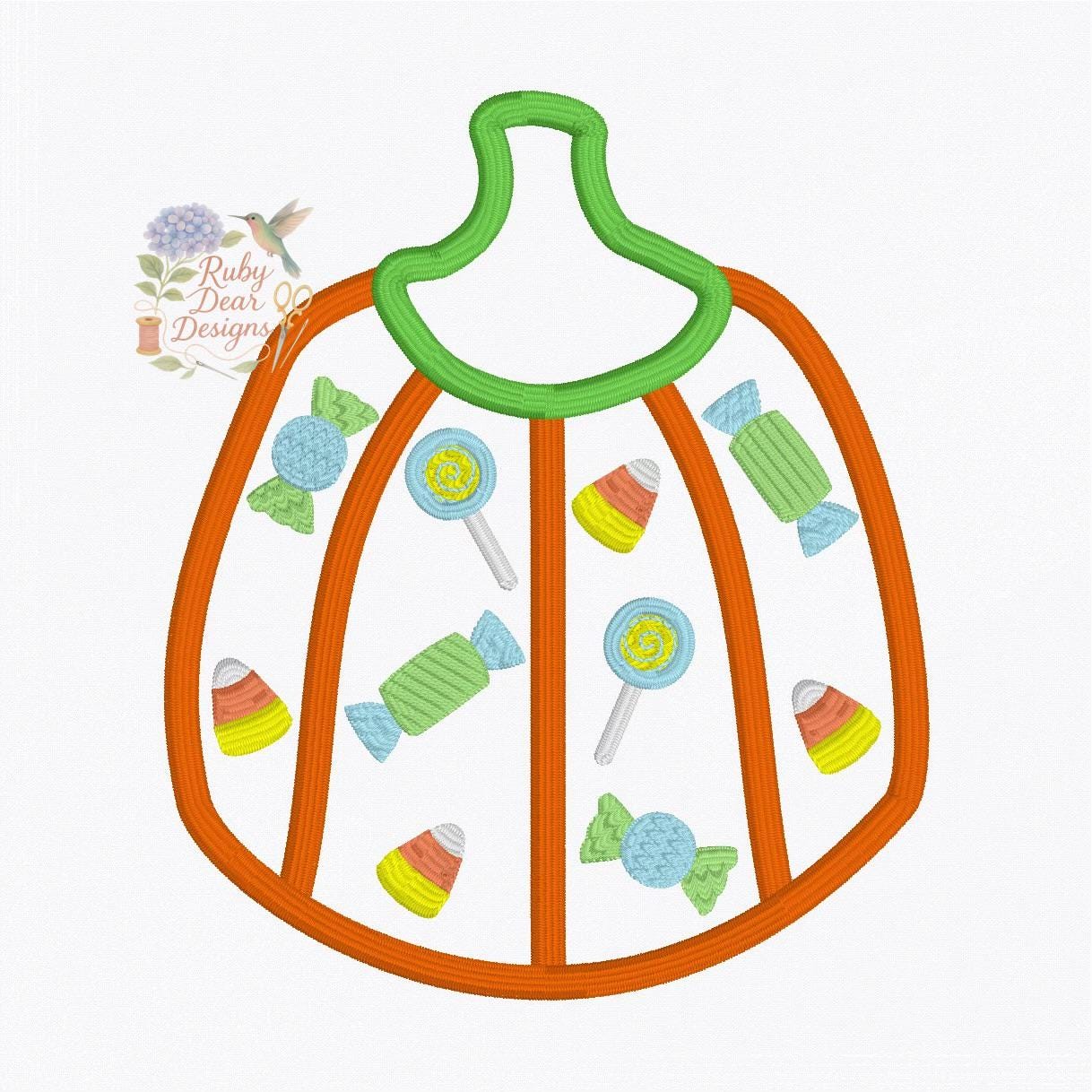 Halloween Pumpkin with Mini Candy Trick or Treat Satin Stitch Machine Embroidery Design
