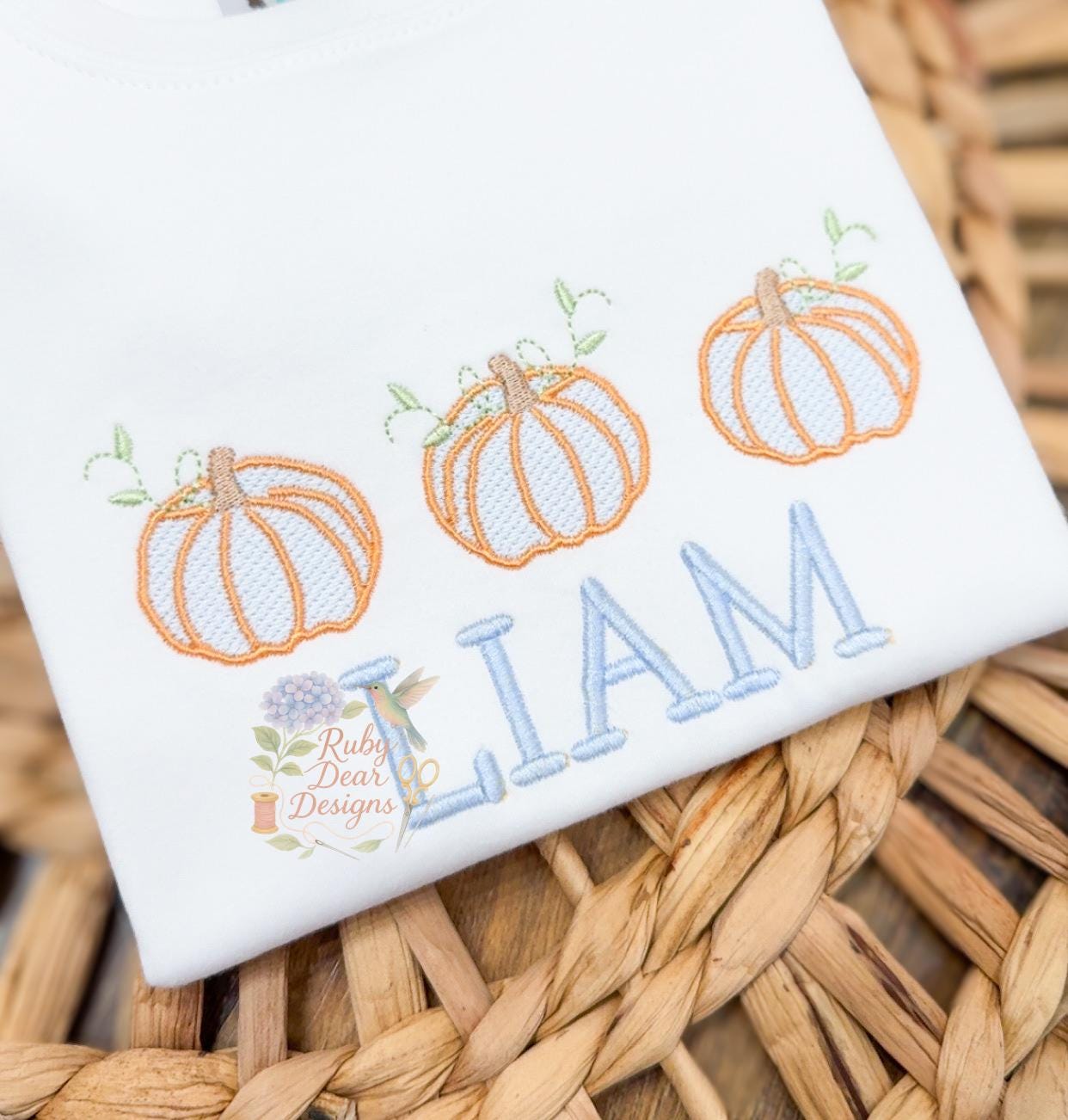 Pumpkin Trio Sketch with Satin Outline Stitch Machine Embroidery Design