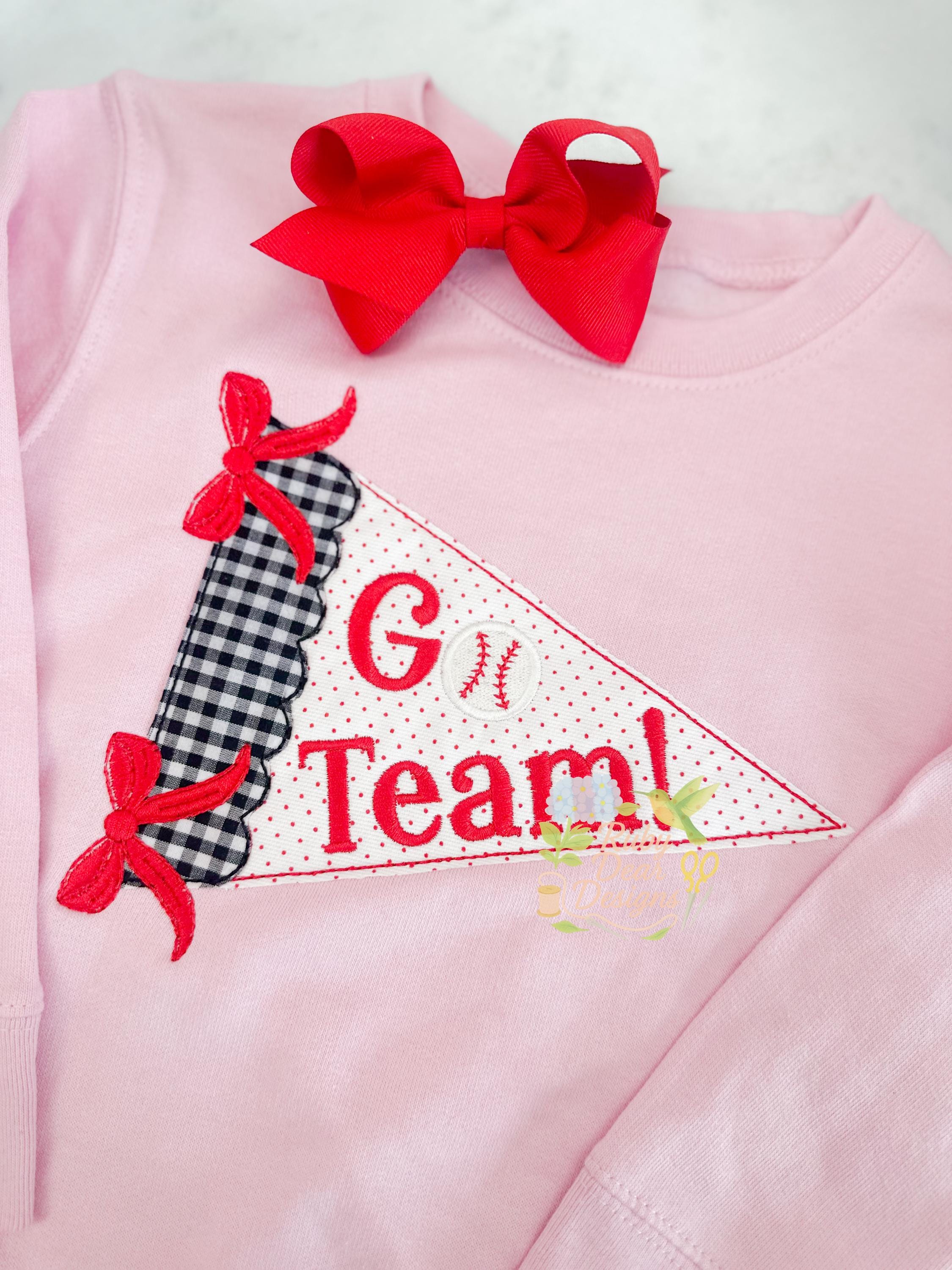 Sports Team Spirit Scallop Pennant with Bows Stitch Appliqué Machine Embroidery Design