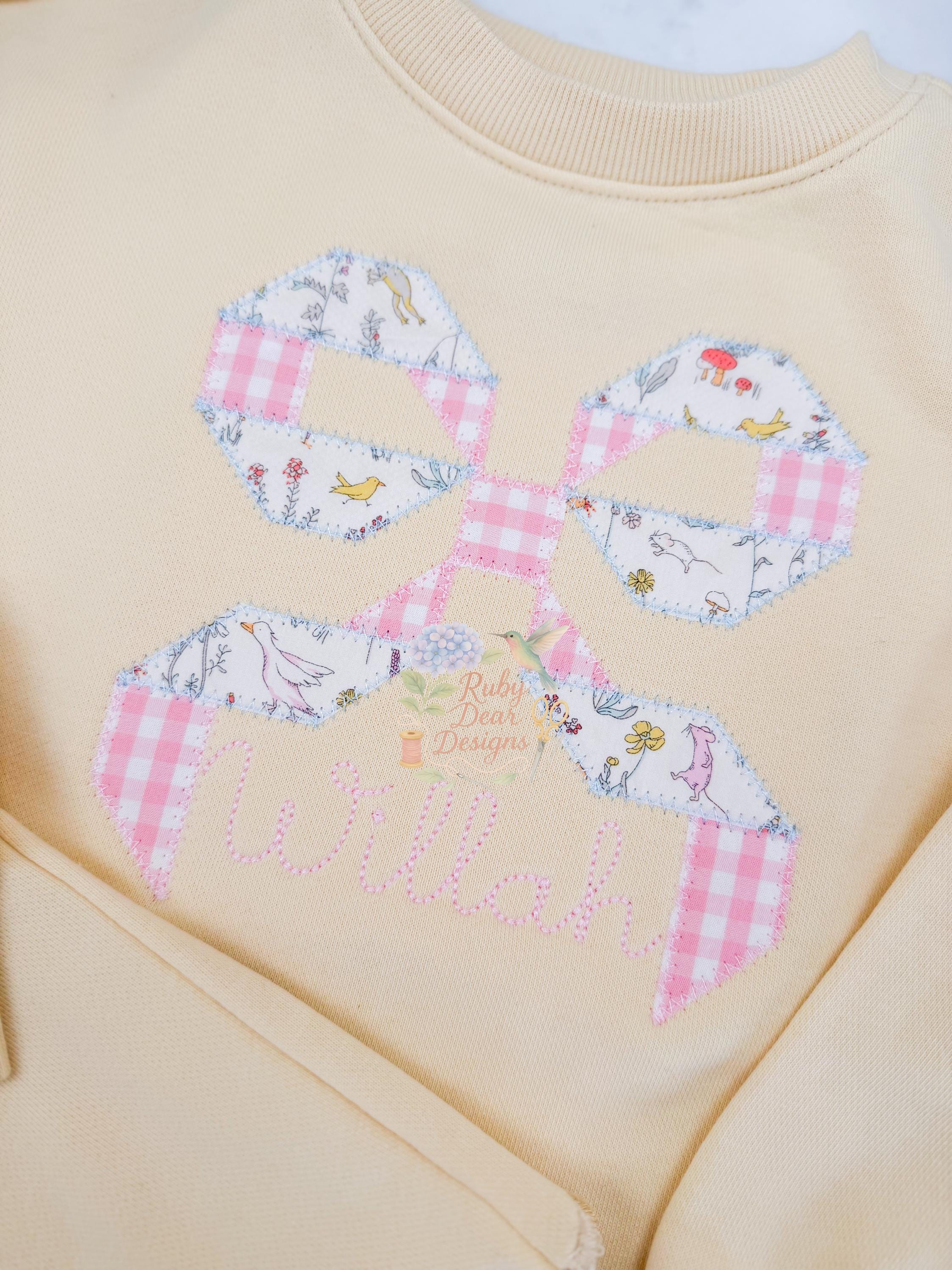 Quilt Block Bow Ribbon Style Zig Zag Appliqué Machine Embroidery Design