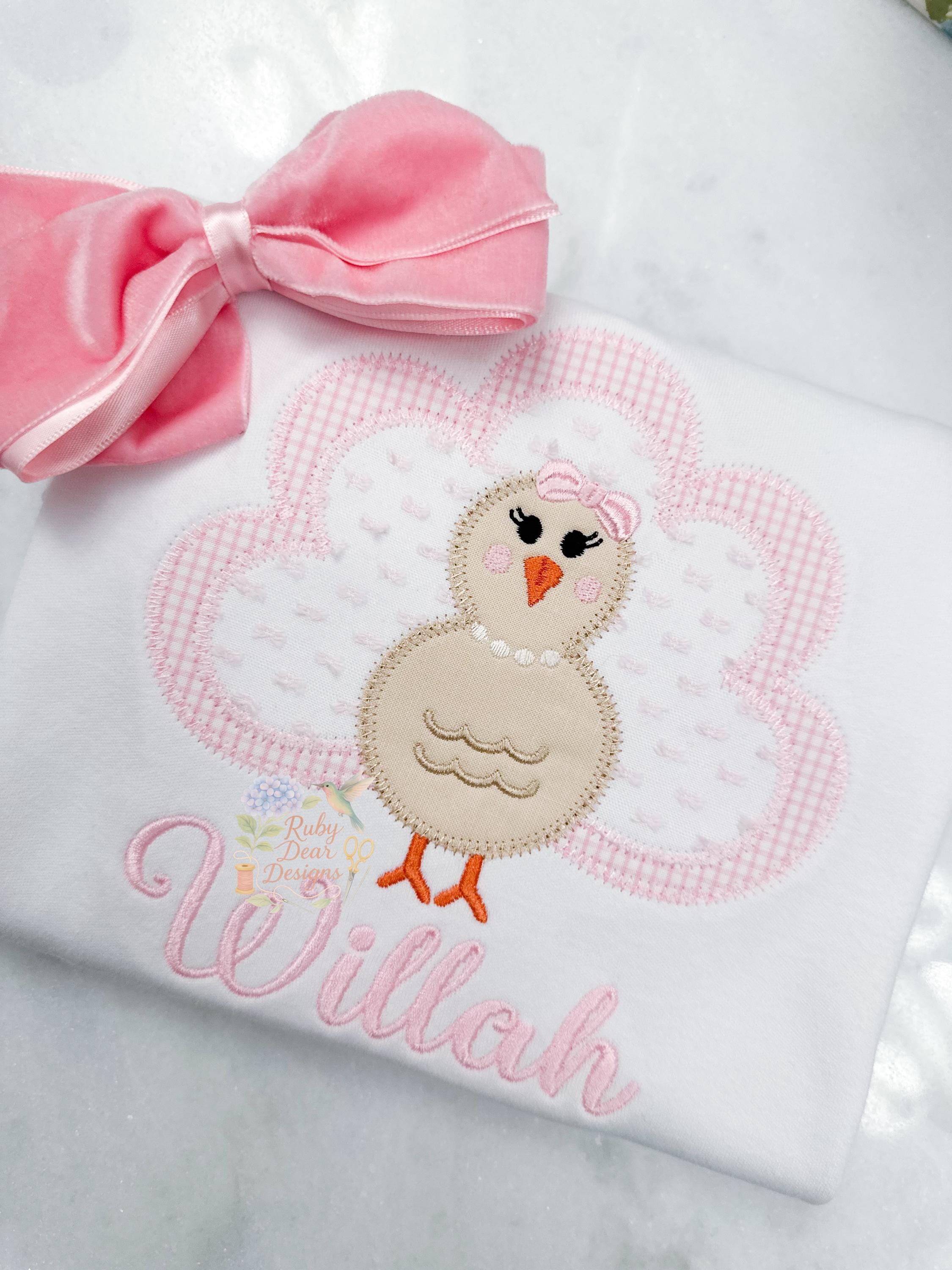 Turkey Girl with Pearls Thanksgiving Fall Zig Zag Appliqué Stitch Machine Embroidery Design