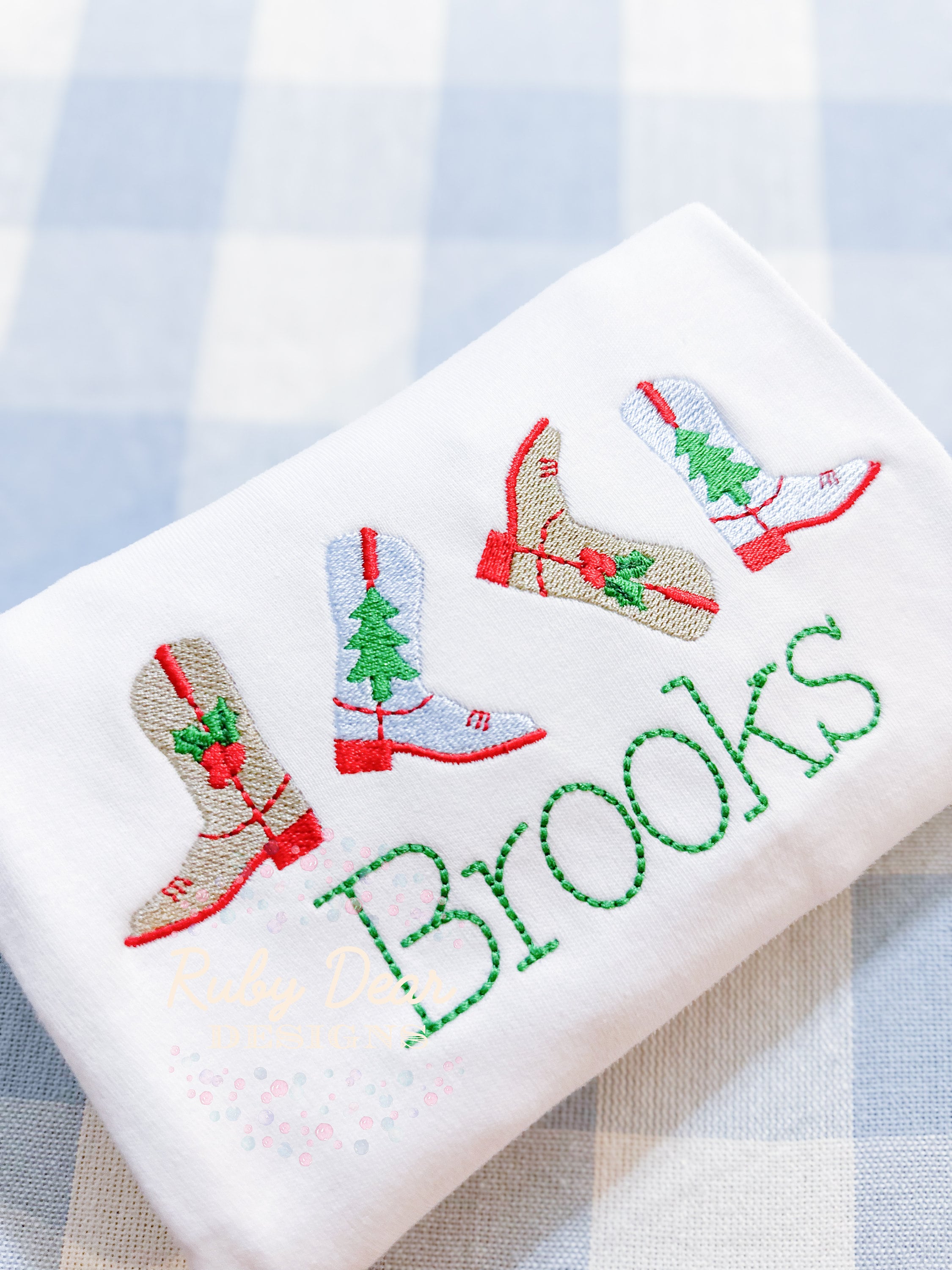 Christmas Cowboy Boot Row Fill and Satin Stitch Machine Embroidery Design
