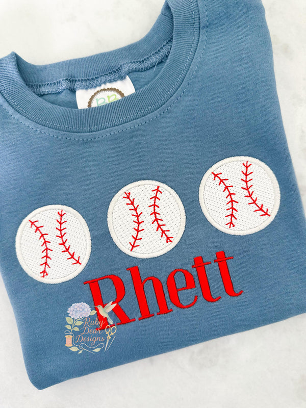 Baseball Trio Sketch with Satin Outline Stitch Machine Embroidery Desi