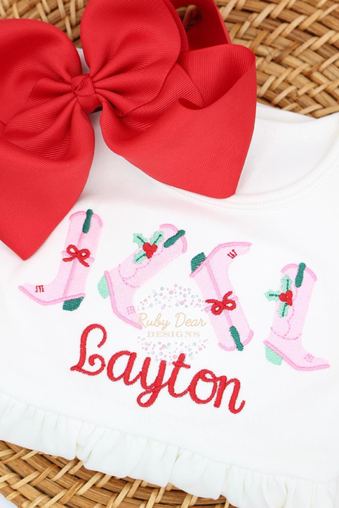 Christmas Cowgirl Boot Row Fill and Satin Stitch Machine Embroidery Design