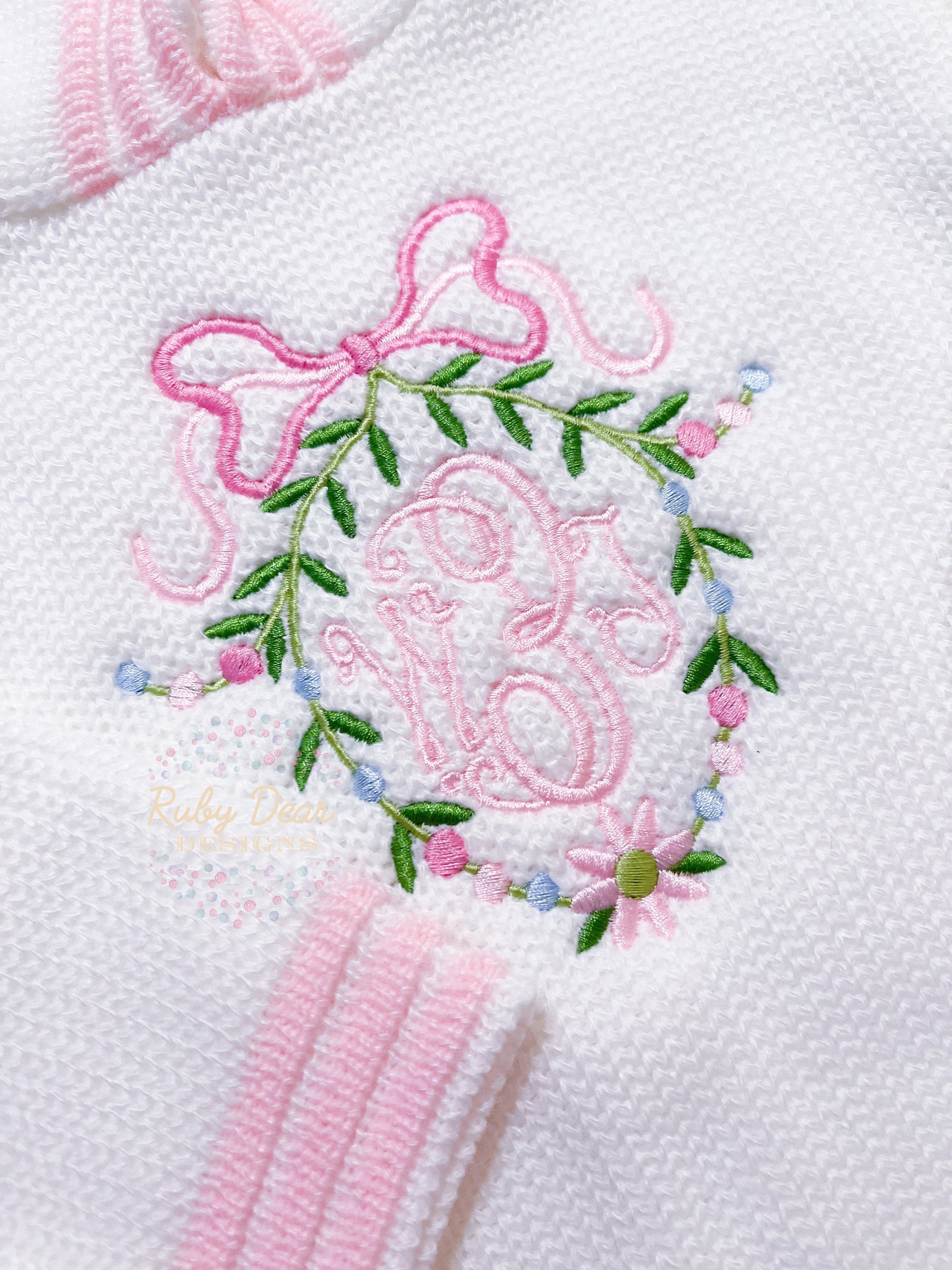 Floral Bow Heirloom Frame Satin Stitch Machine Embroidery Design