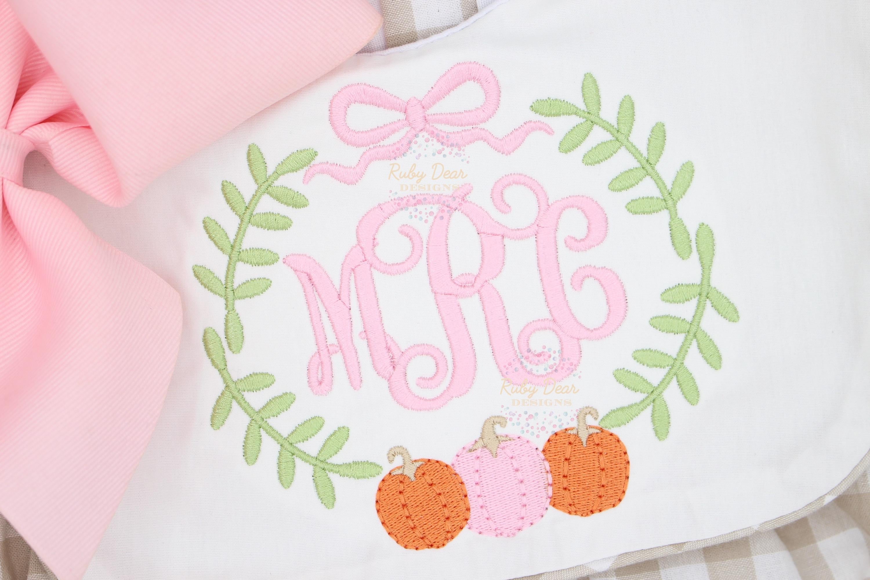 Pumpkin Laurel Monogram Monogram Frame Machine Embroidery Design