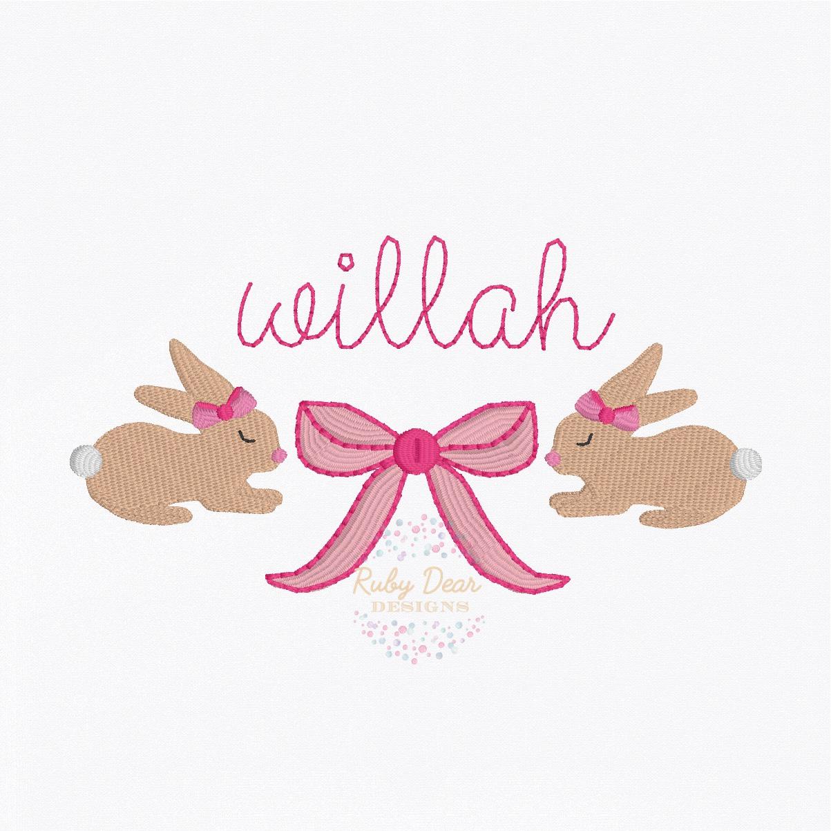 Bunny Bow Frame Fill Stitch Machine Embroidery Design