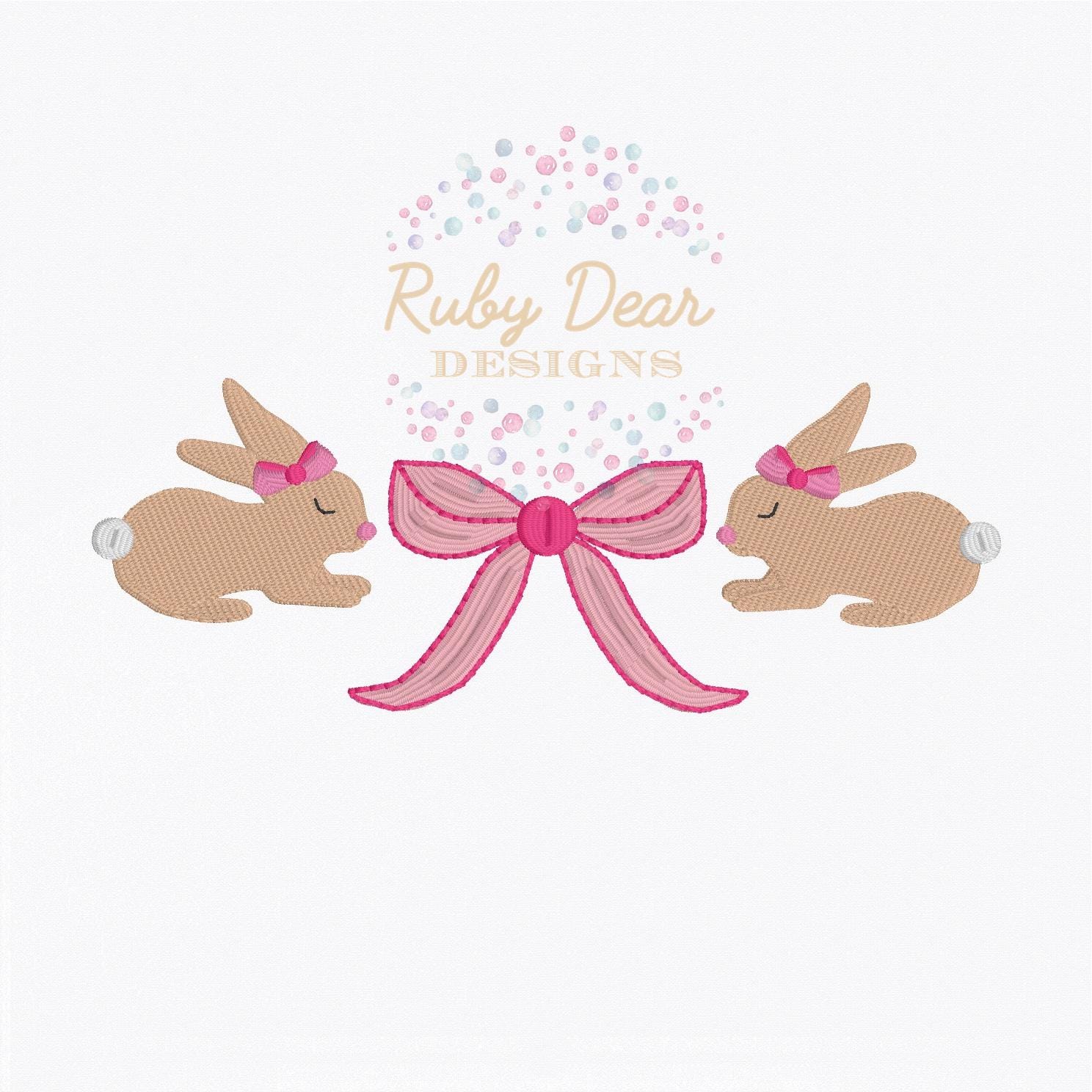 Bunny Bow Frame Fill Stitch Machine Embroidery Design