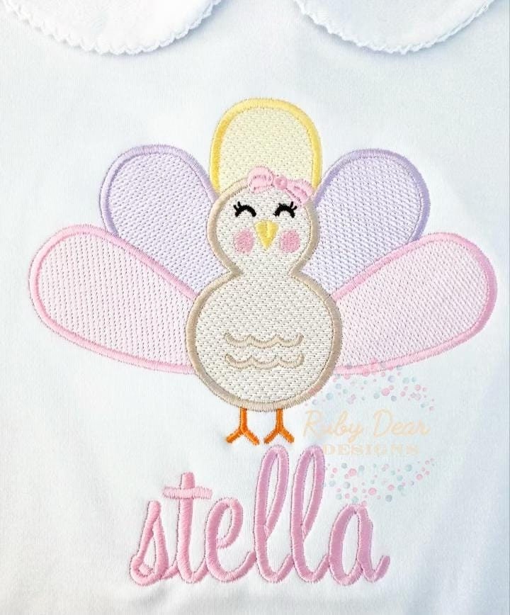 Turkey Girl Sketch with Satin Outline Stitch Machine Embroidery Design