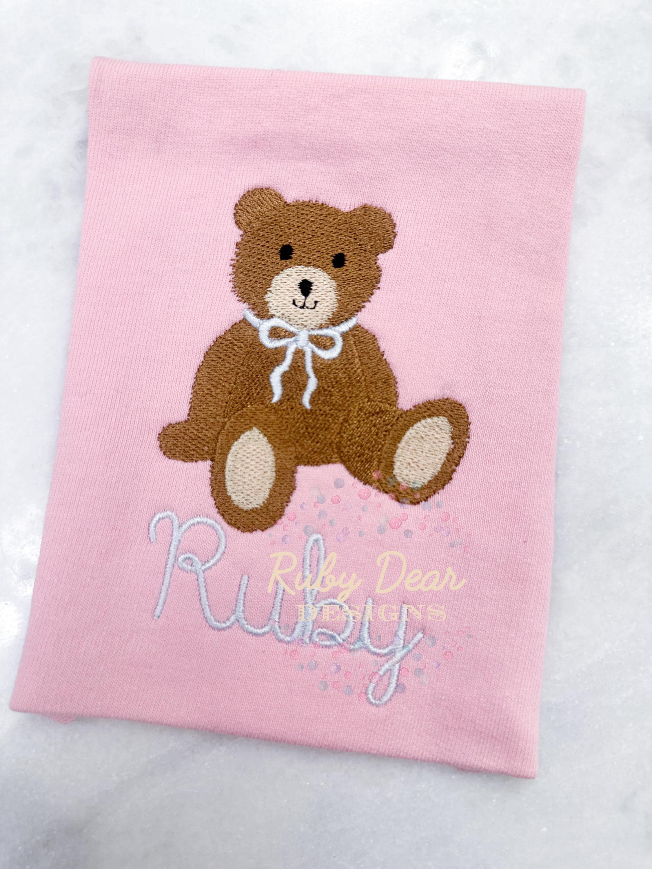 Teddy Bear with Bow Mini Fill and Satin Stitch Machine Embroidery Design