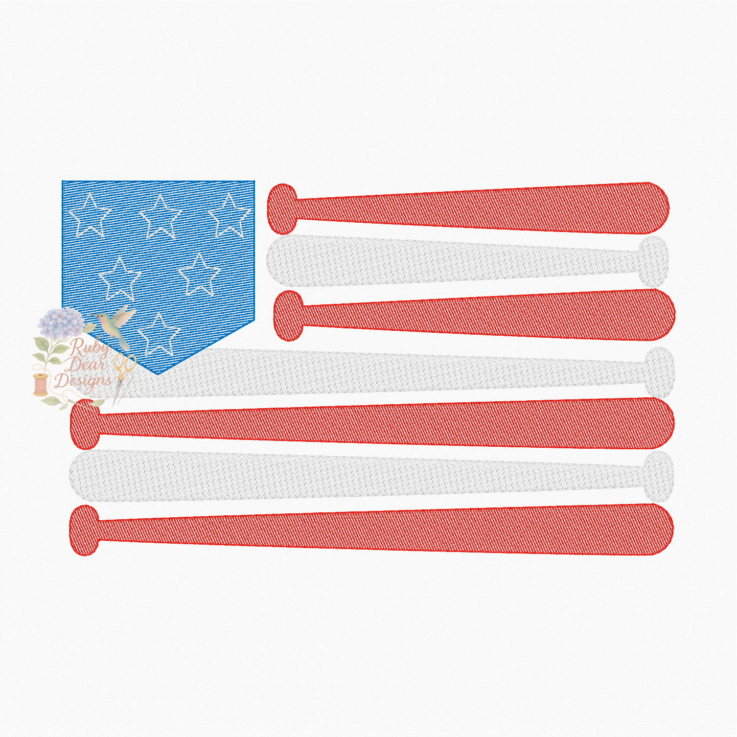 Baseball American Flag Sketch Stitch Machine Embroidery Design