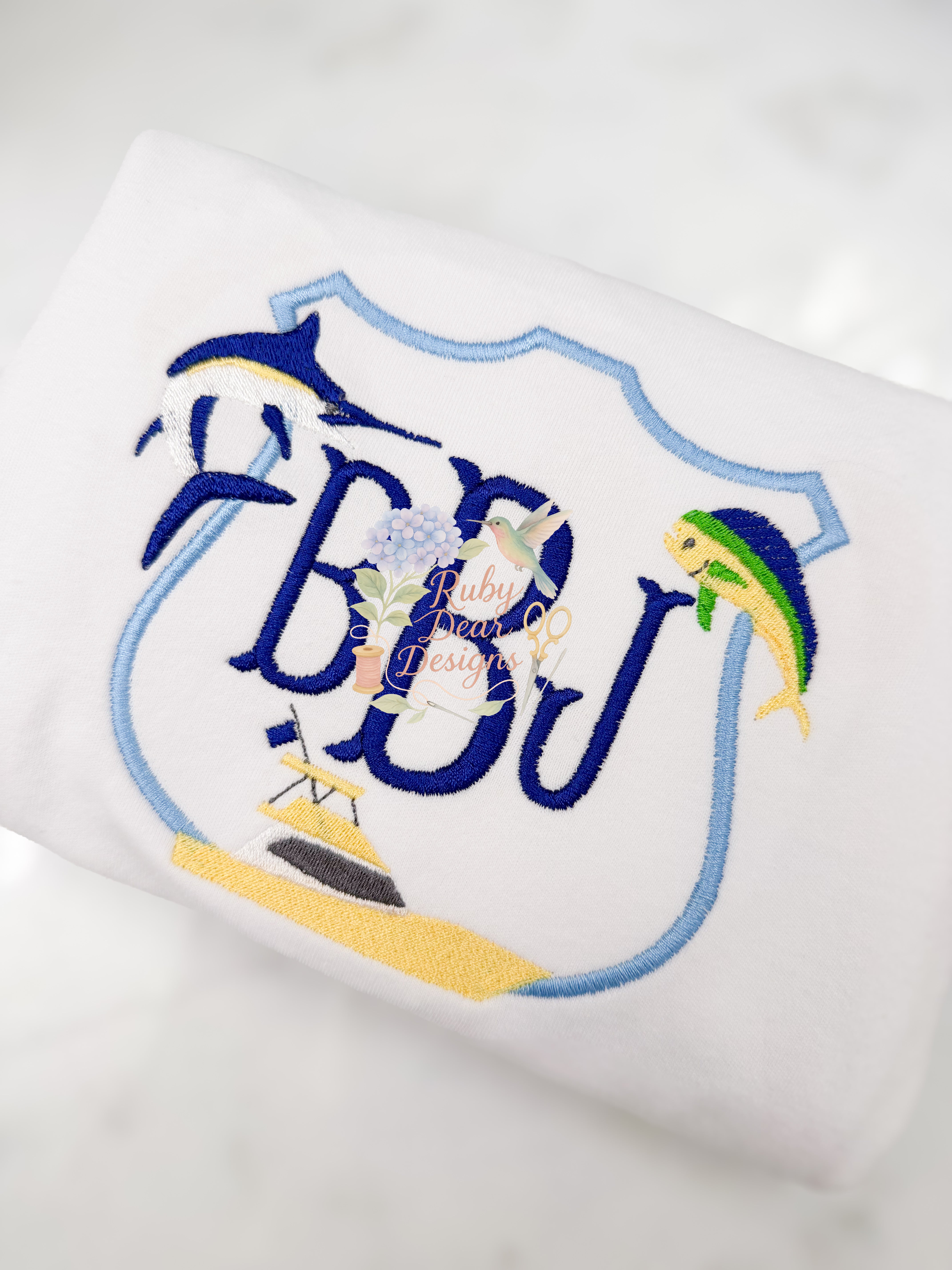 Marlin Mahi Offshore Sportfishing Crest Machine Embroidery Design