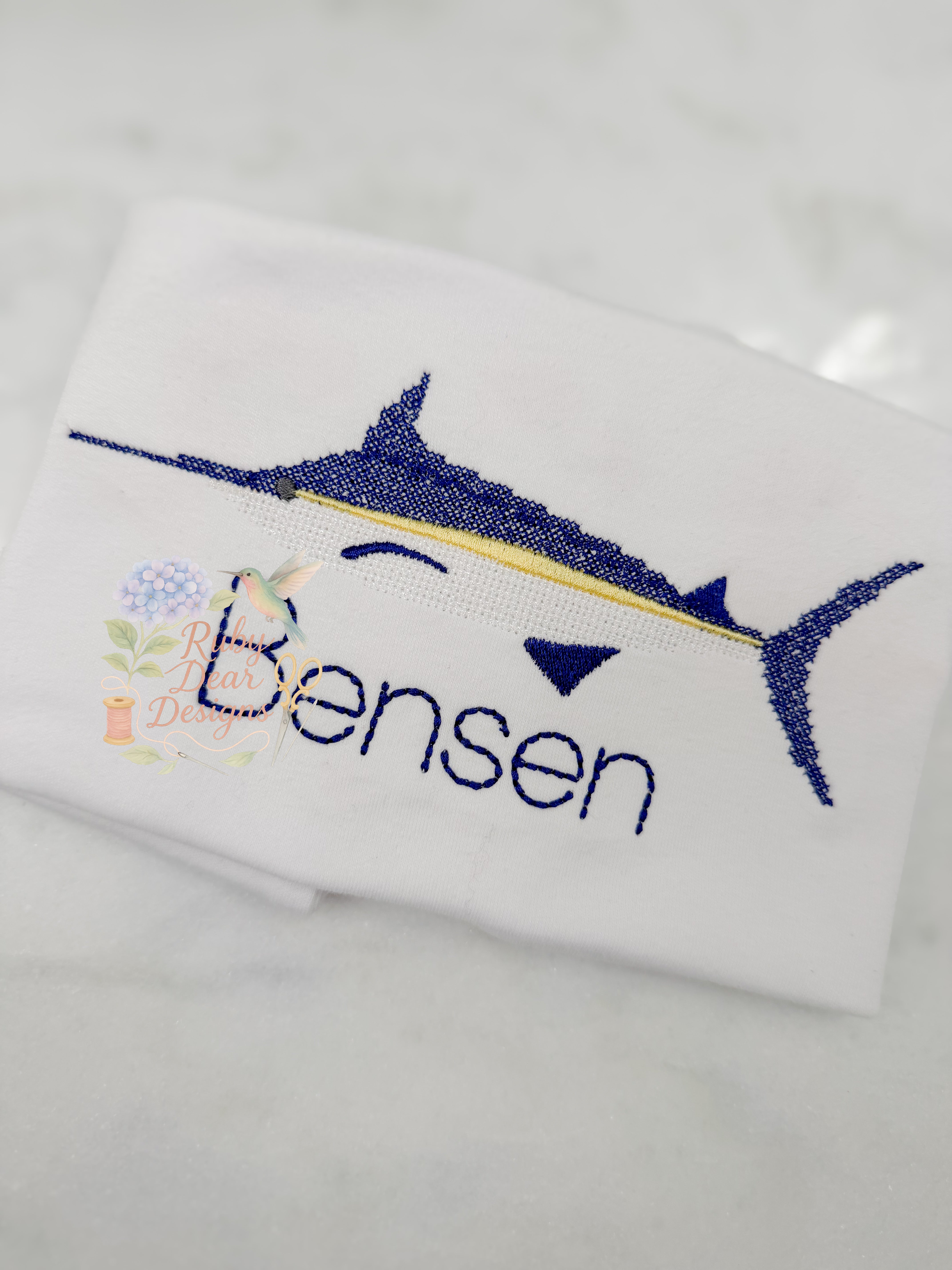 Blue Marlin Cross Stitch Machine Embroidery Design