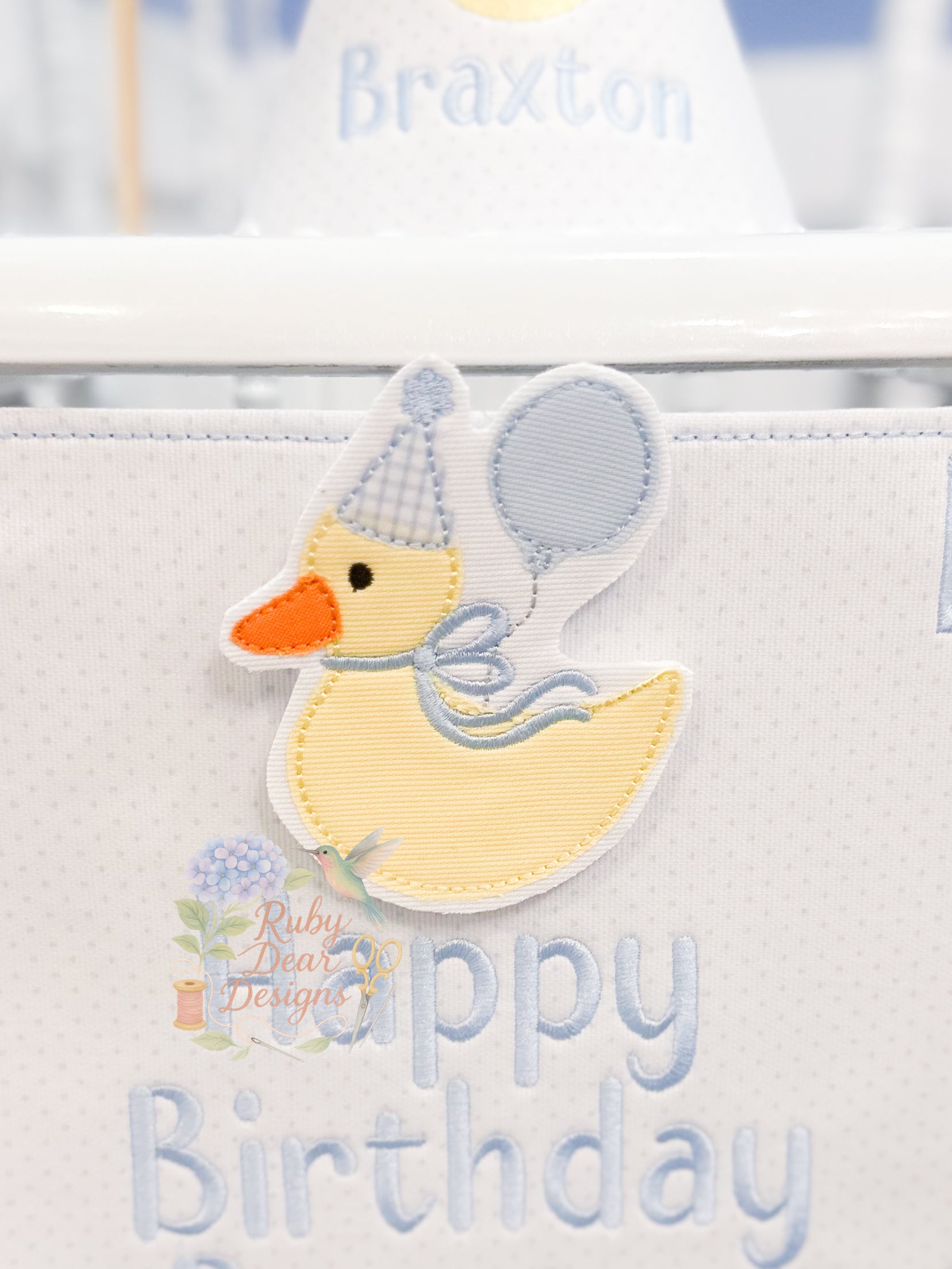 Birthday Duck with Balloon Bean Stitch Appliqué Machine Embroidery Design