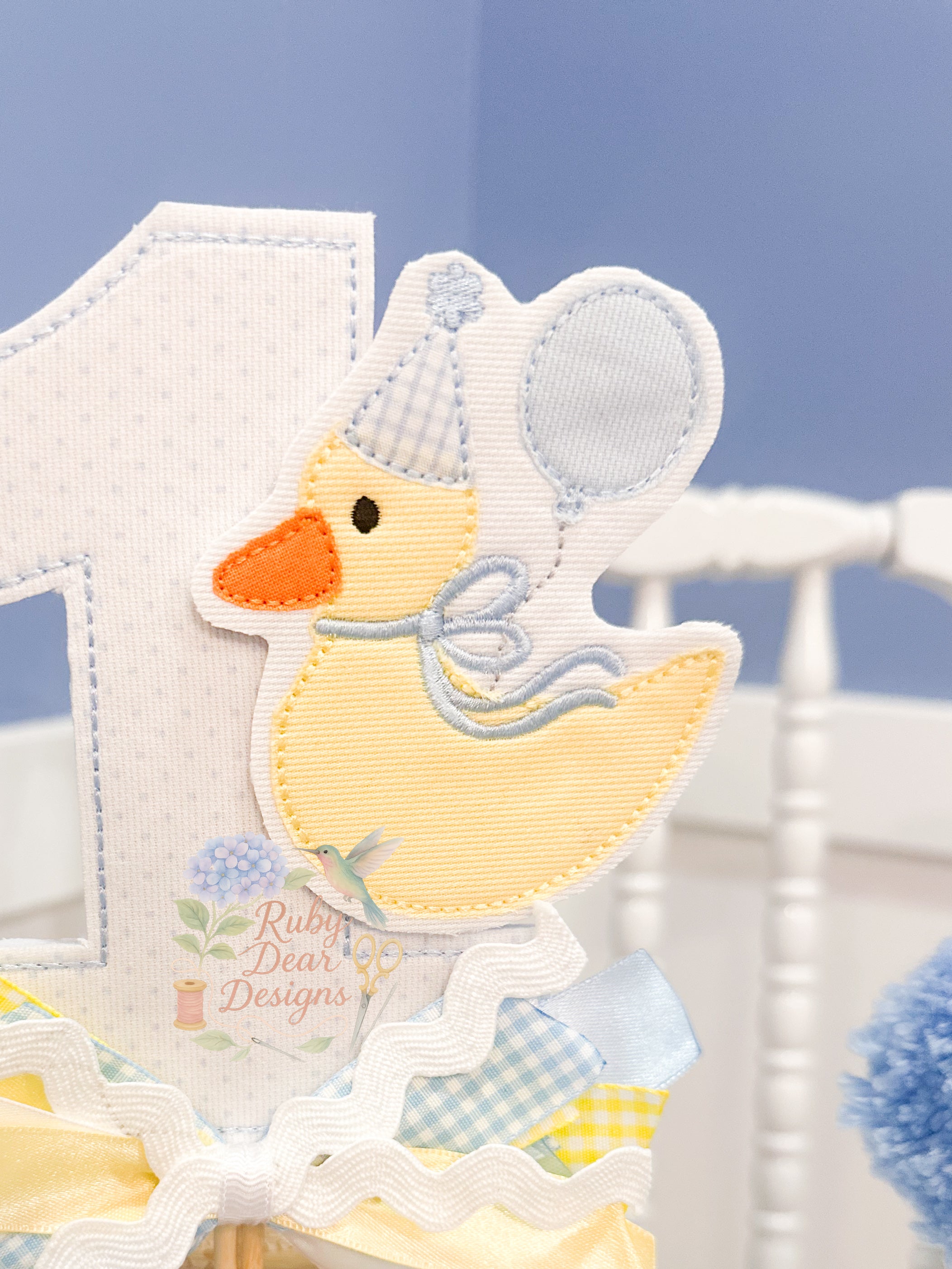 Birthday Duck with Balloon Bean Stitch Appliqué Machine Embroidery Design