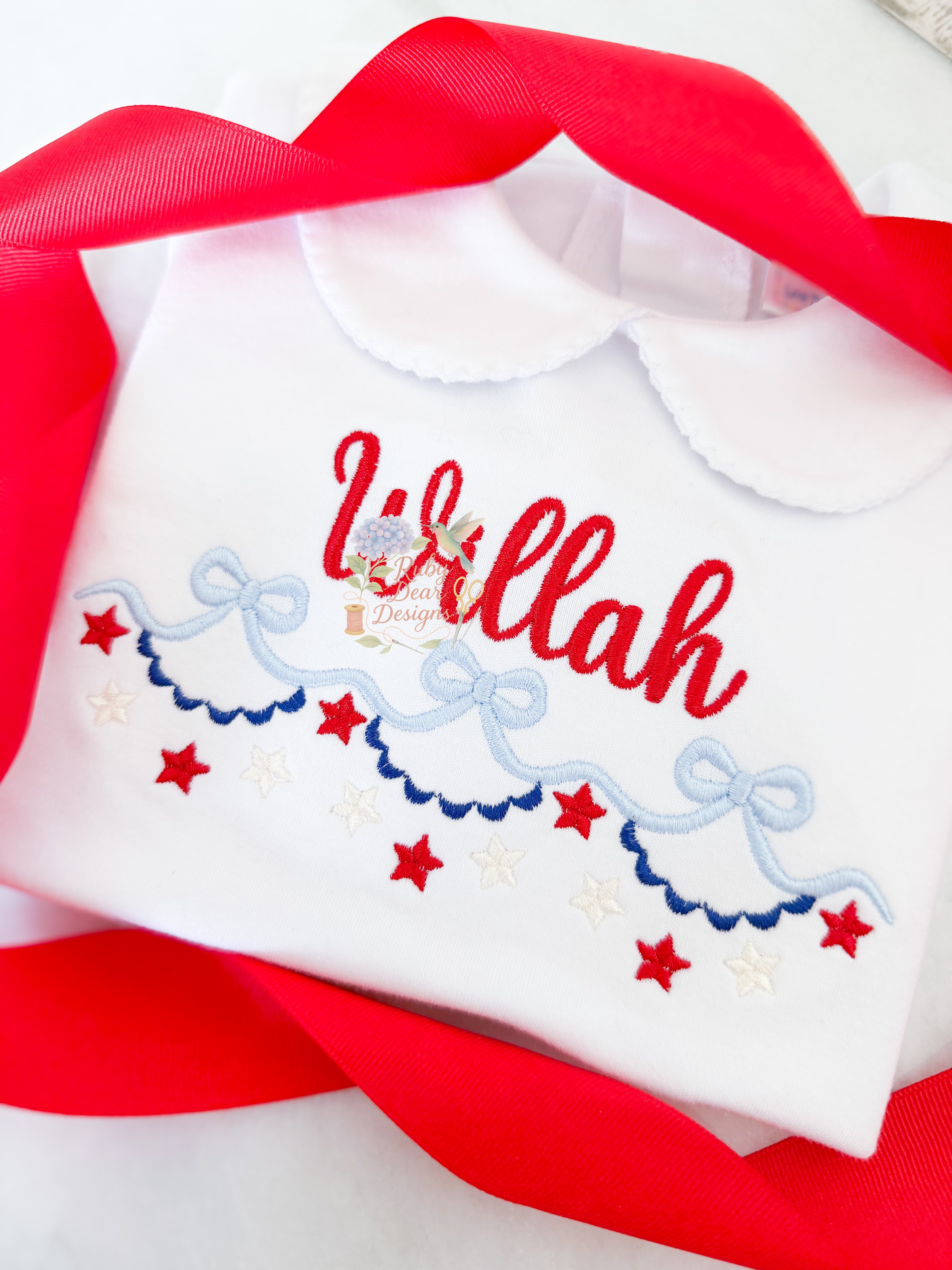 Patriotic Bow Bunting with Stars Satin Stitch Machine Embroidery Design
