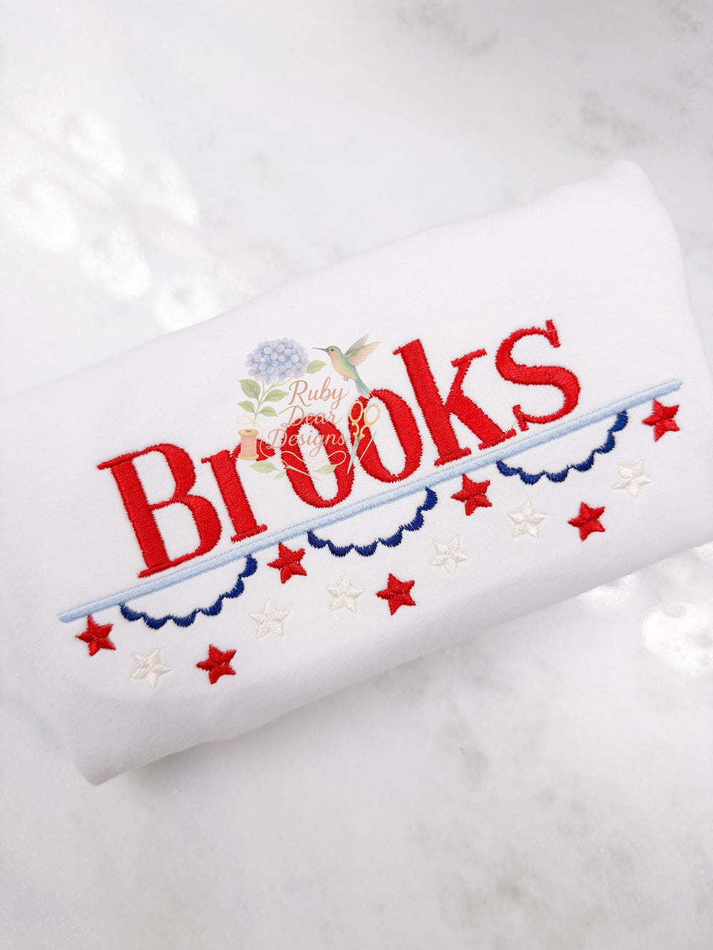 Patriotic Line Bunting with Stars Satin Stitch Machine Embroidery Desi