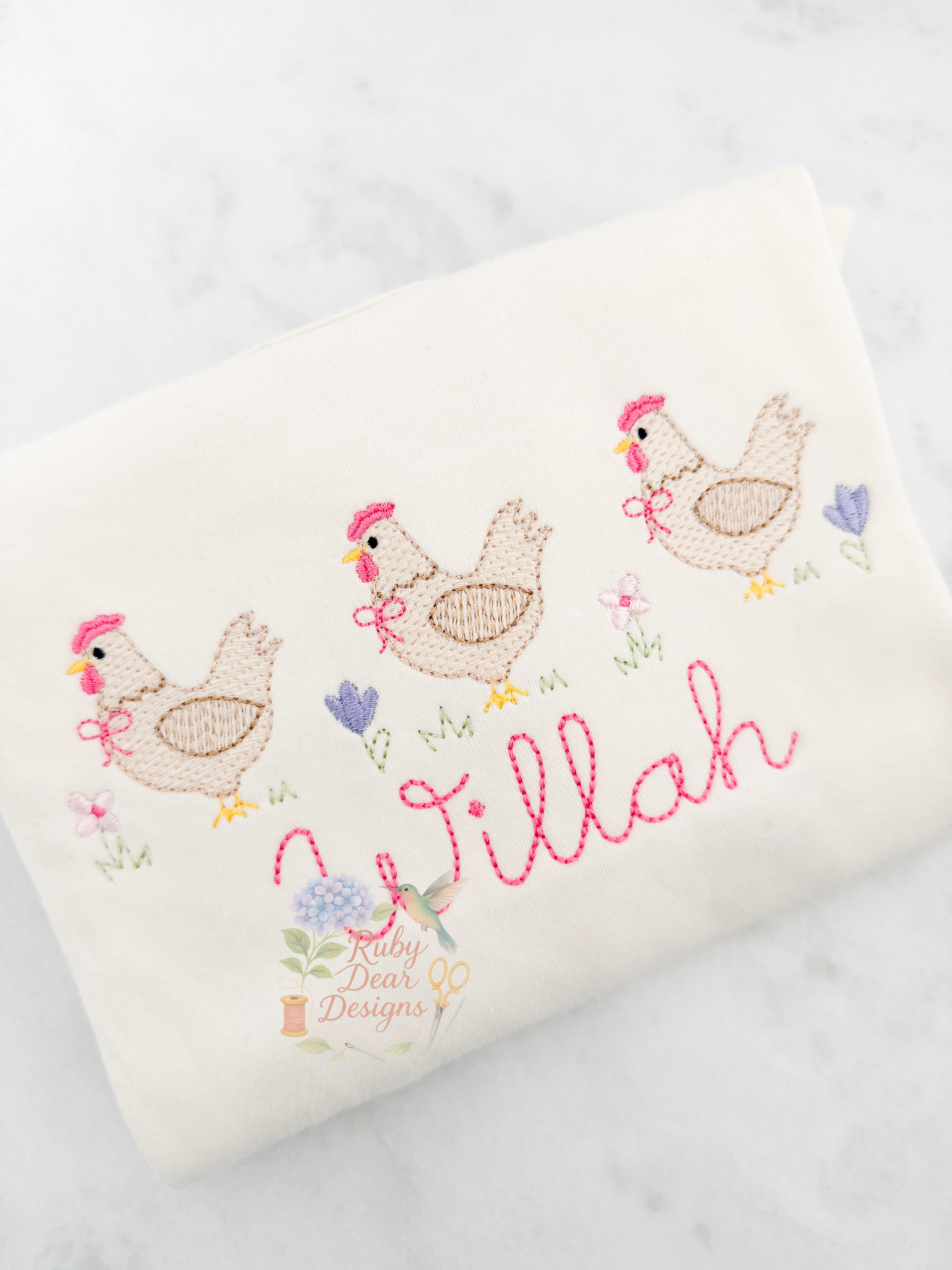 Chicken Hen Farm Trio Sketch Satin Florals Stitch Machine Embroidery Design