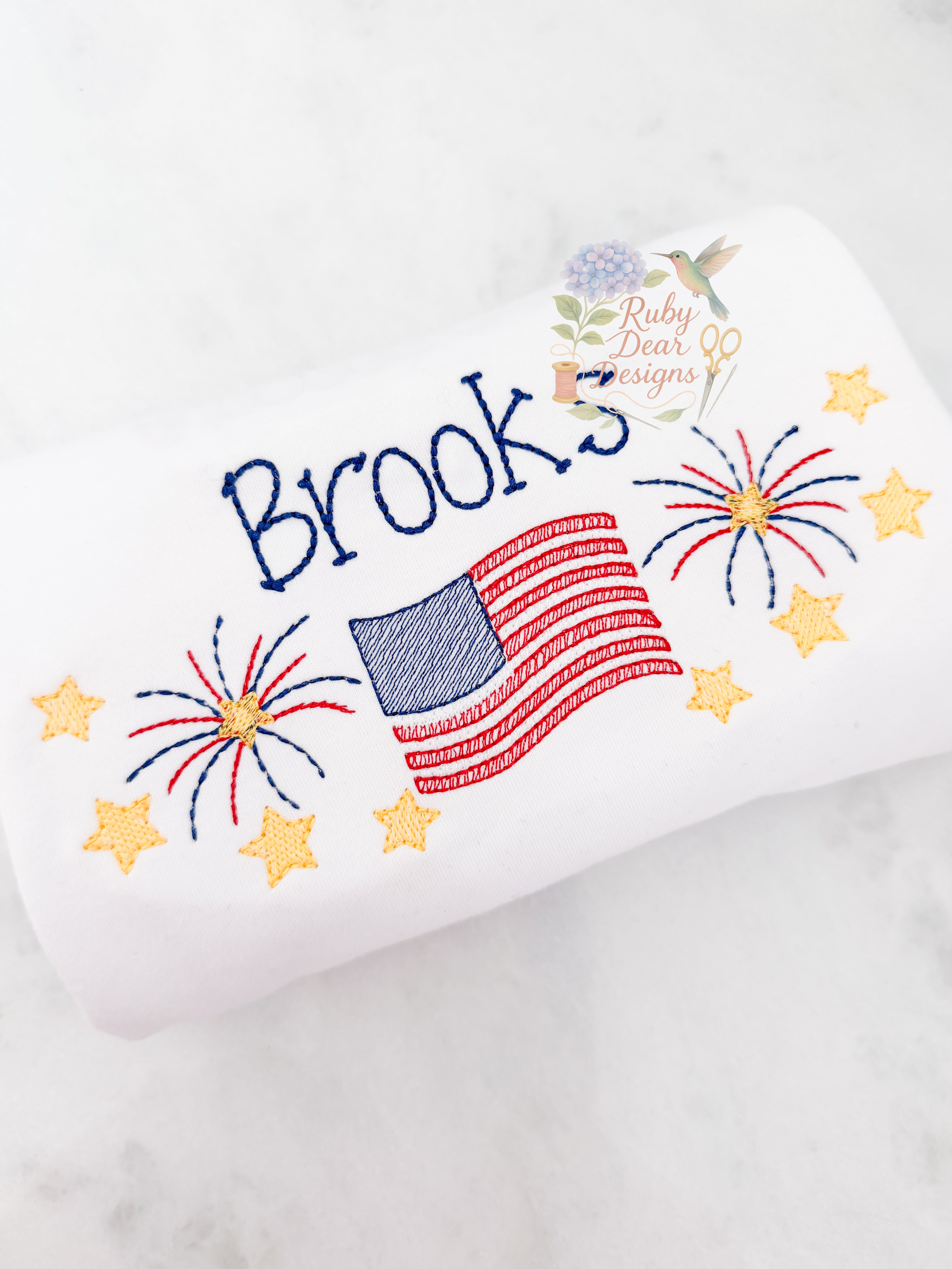 Patriotic American Flag Stars Sketch Stitch Machine Embroidery Design
