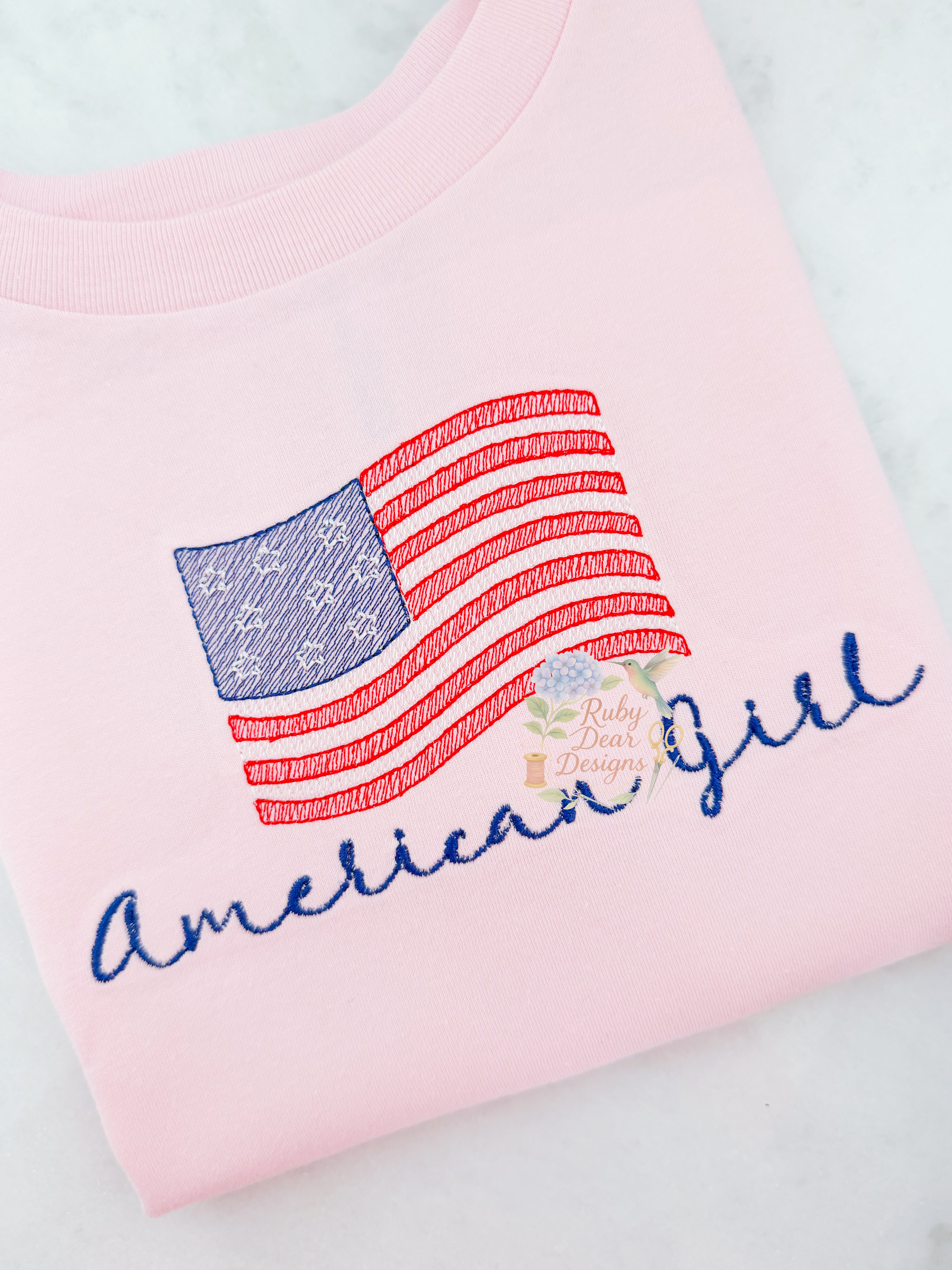 American Flag Sketch Stitch Machine Embroidery Design