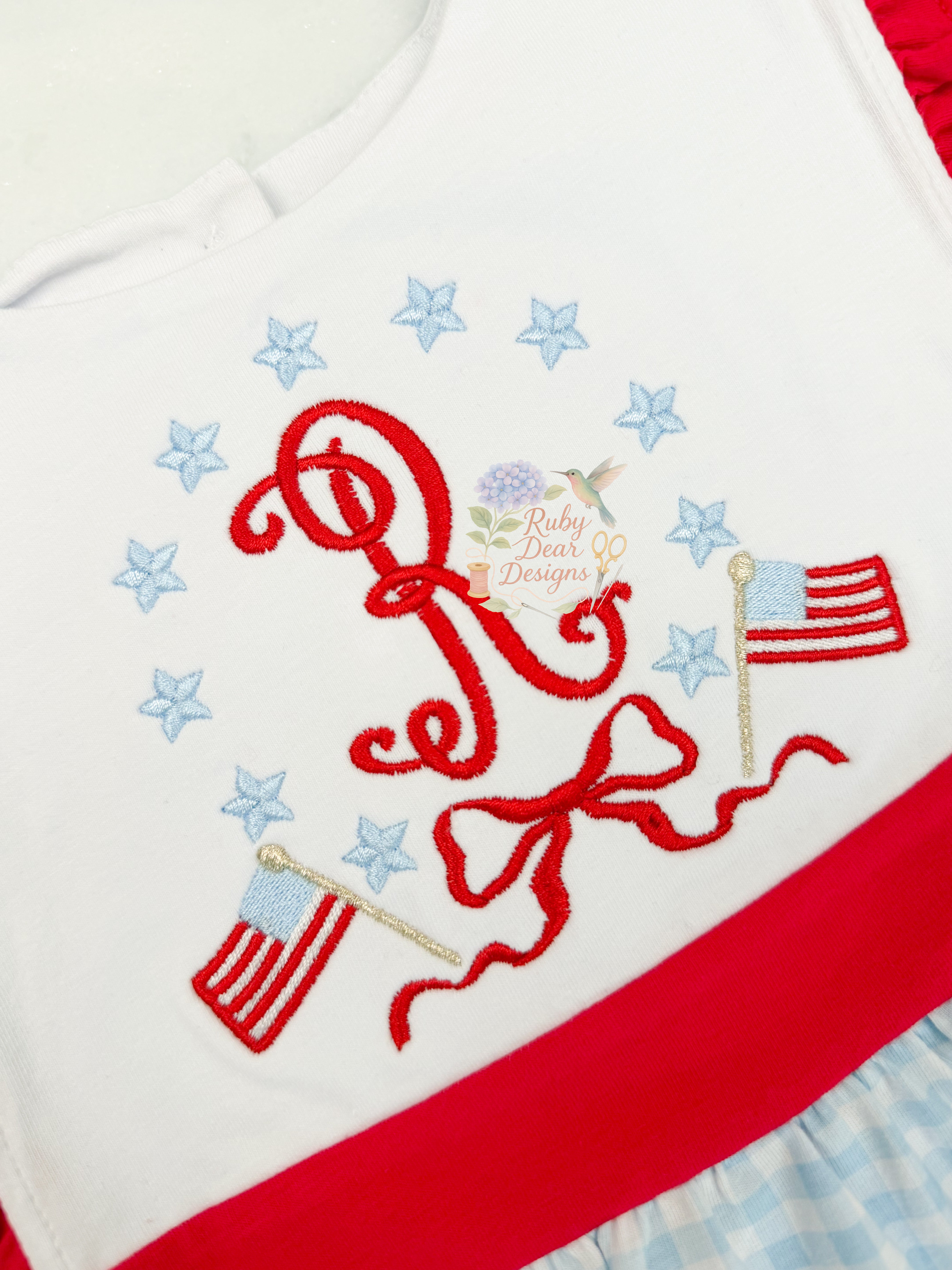 Patriotic Star American Flag Bow Frame Satin Stitch Machine Embroidery Design