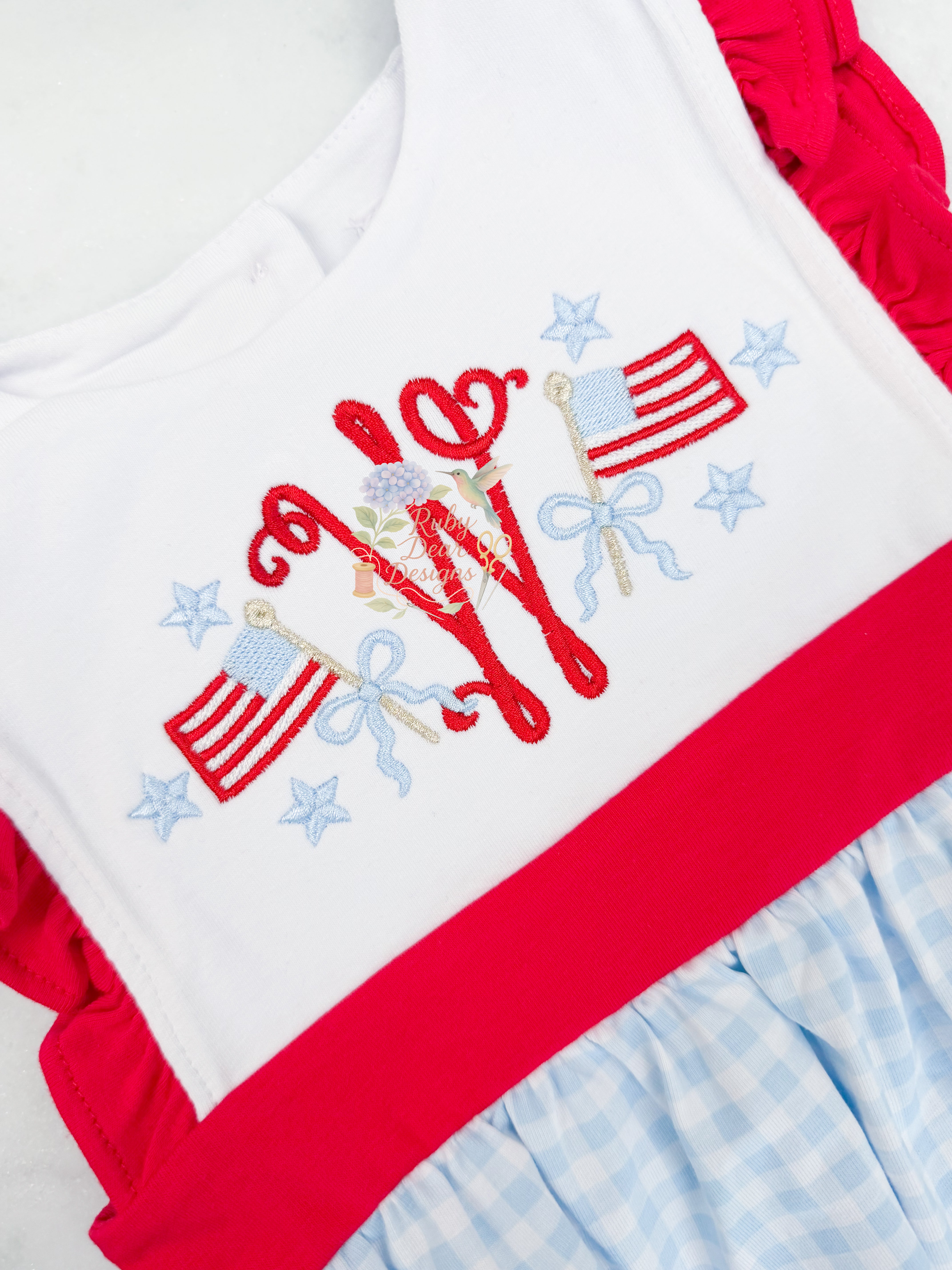 Patriotic American Flag Bow with Star Mini Satin Stitch Machine Embroidery Design